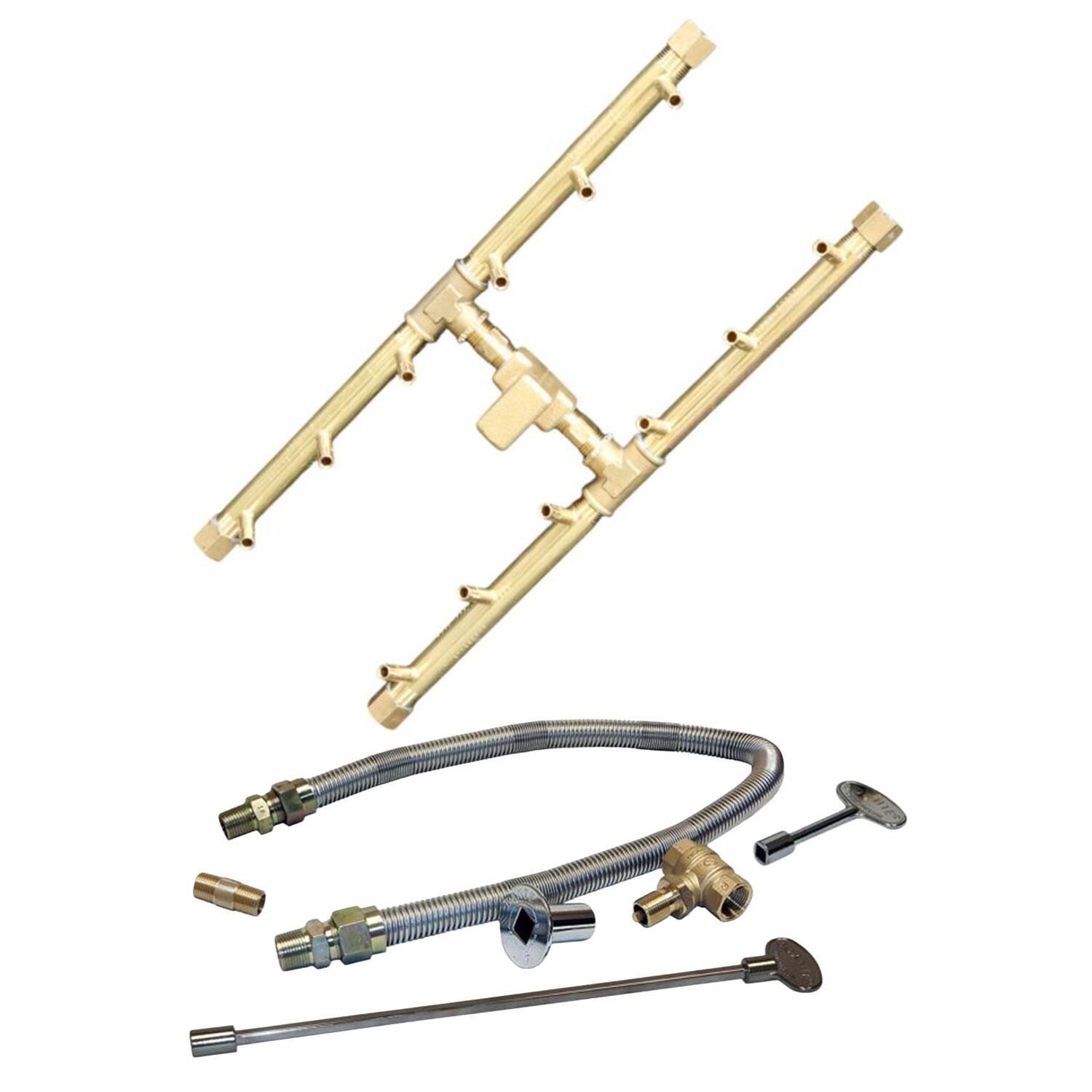 Warming Trends 18 X 6 3/4 H-Style Brass Natural Gas/Propane Burner w/ 28 X 15-in Plate & Flex Line Kit