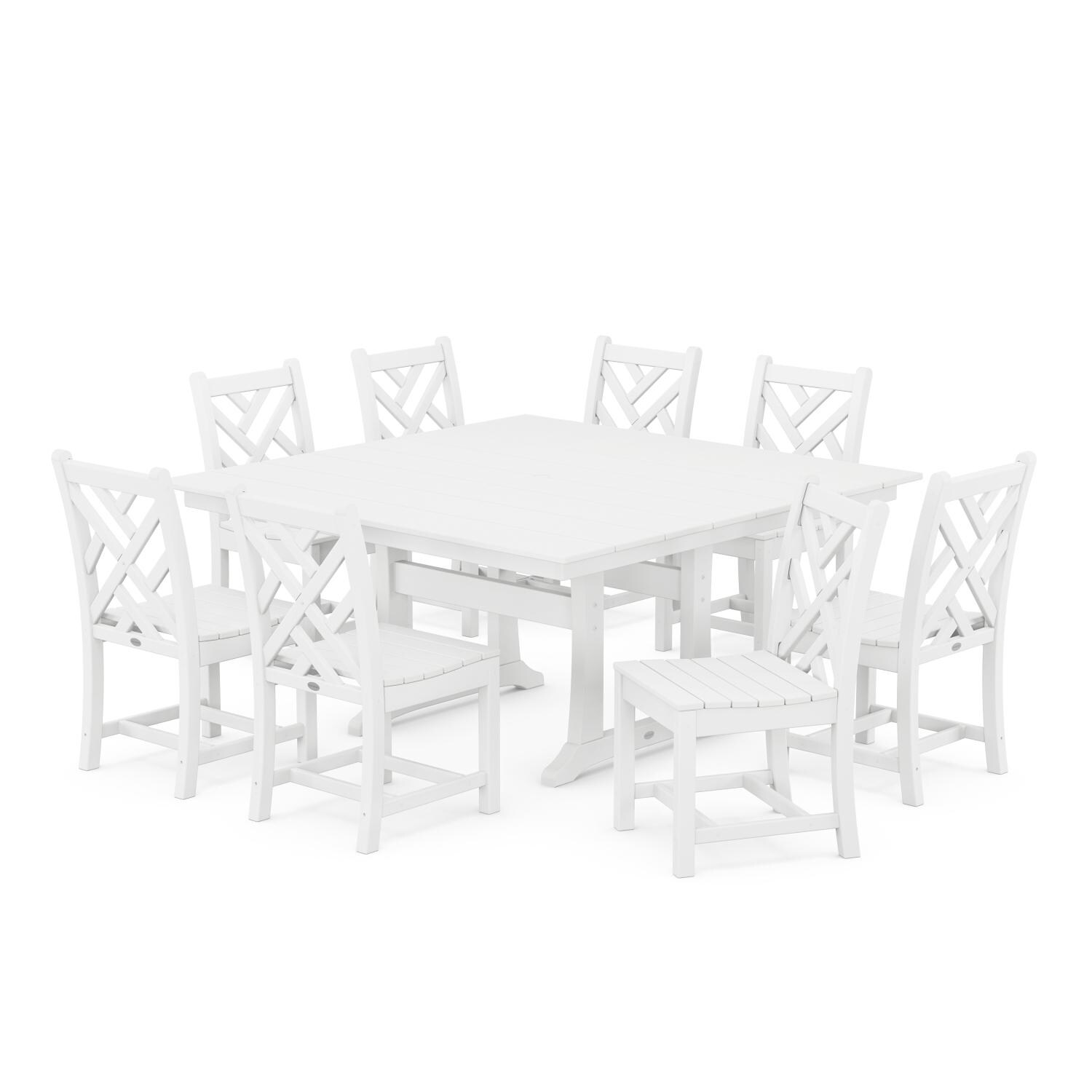 POLYWOOD Chippendale 9-Piece Farmhouse Trestle Dining Set - White