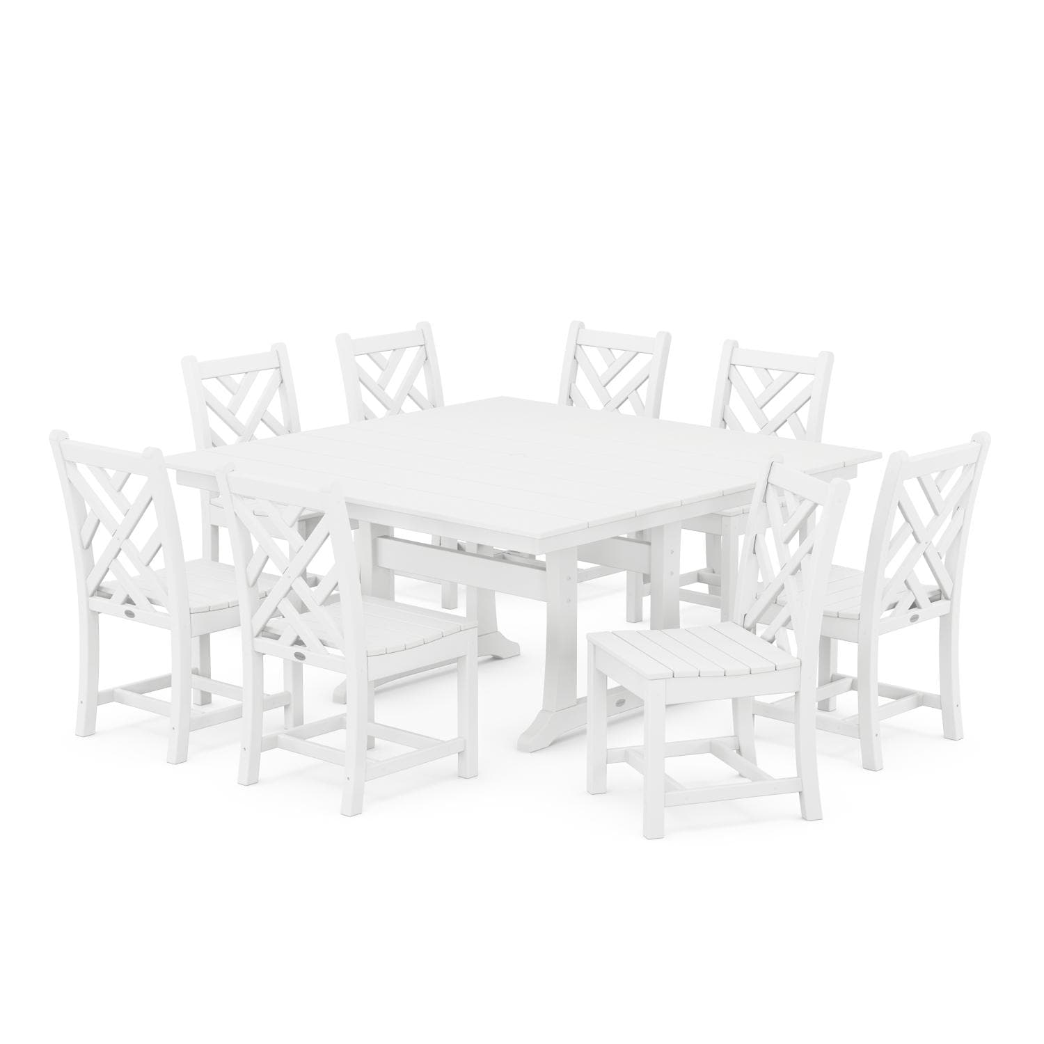 POLYWOOD 9-Piece White Chippendale Farmhouse Trestle Dining Set thumbnail