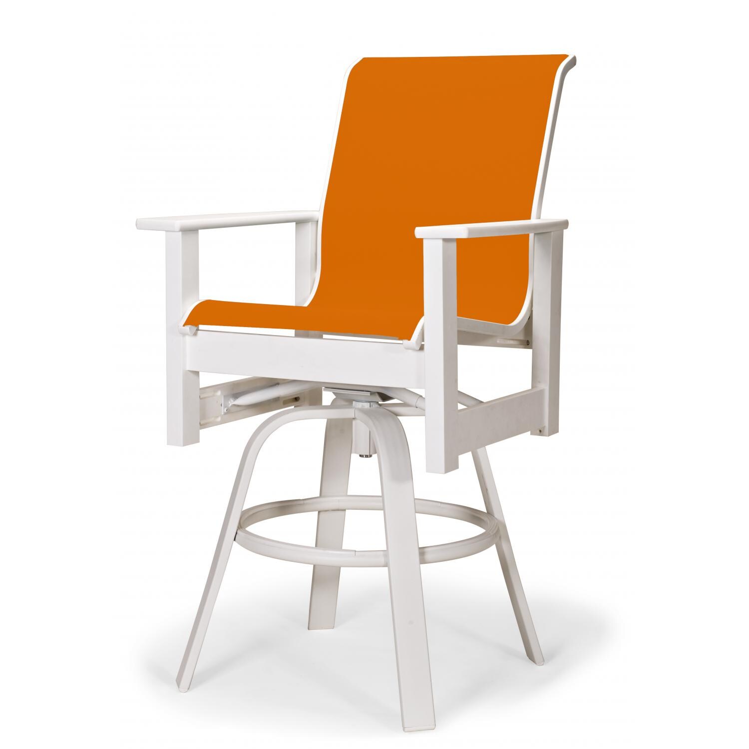 Leeward MGP Outdoor Counter Height Swivel Bar Stool With Sling Seating By Telescope Casual - Textured Snow/Tangerine thumbnail