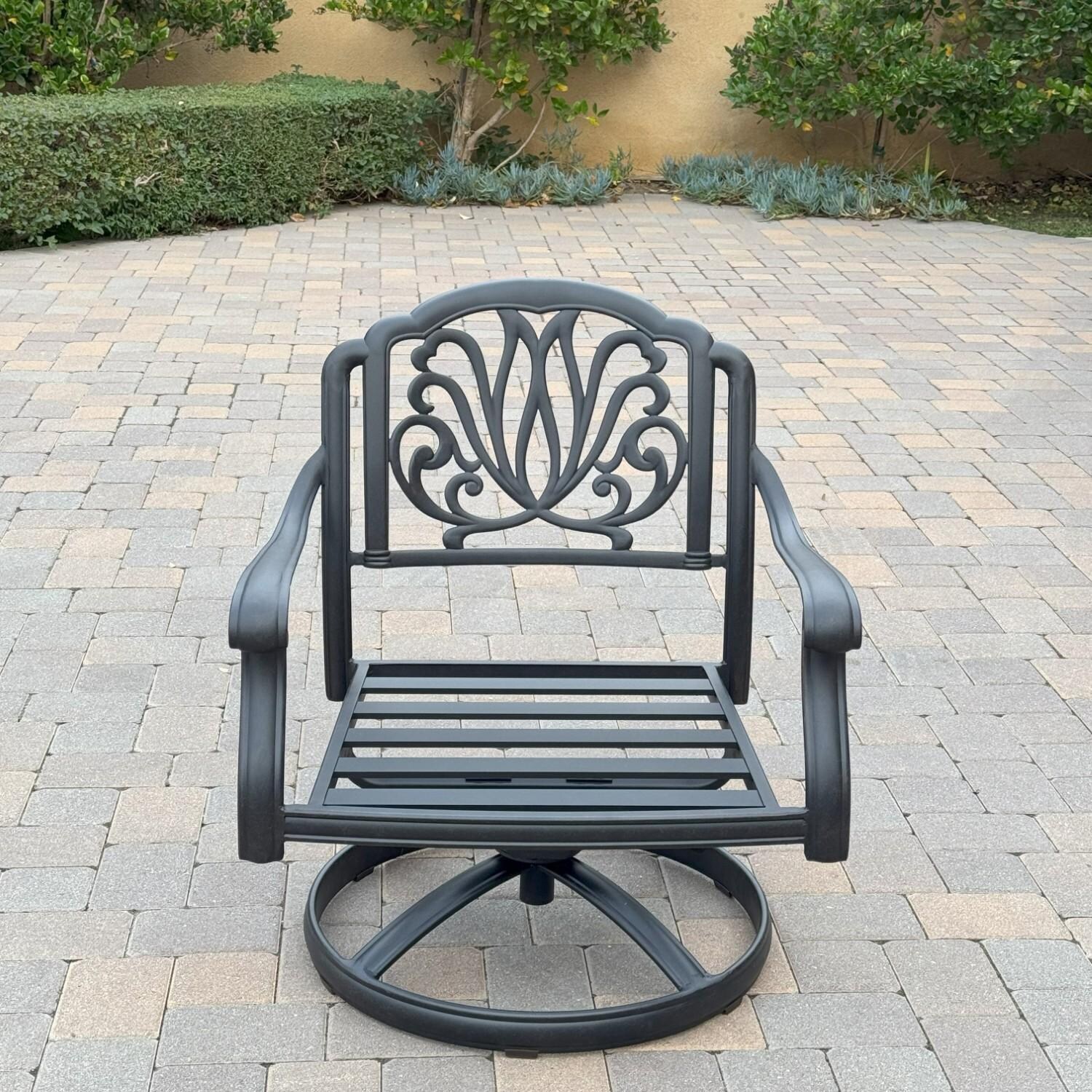 Elisabeth 5 Pc Set Cast Aluminum Seating Set w/ 42 Inch Round Table in Sesame/Antique Bronze by Darlee - Chair w/o Cushion - Lifestyle thumbnail