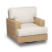 Leucadia Wicker Patio Swivel Rocker Club Chair W/ Sunbrella Canvas Flax Cushions By Sunset West image