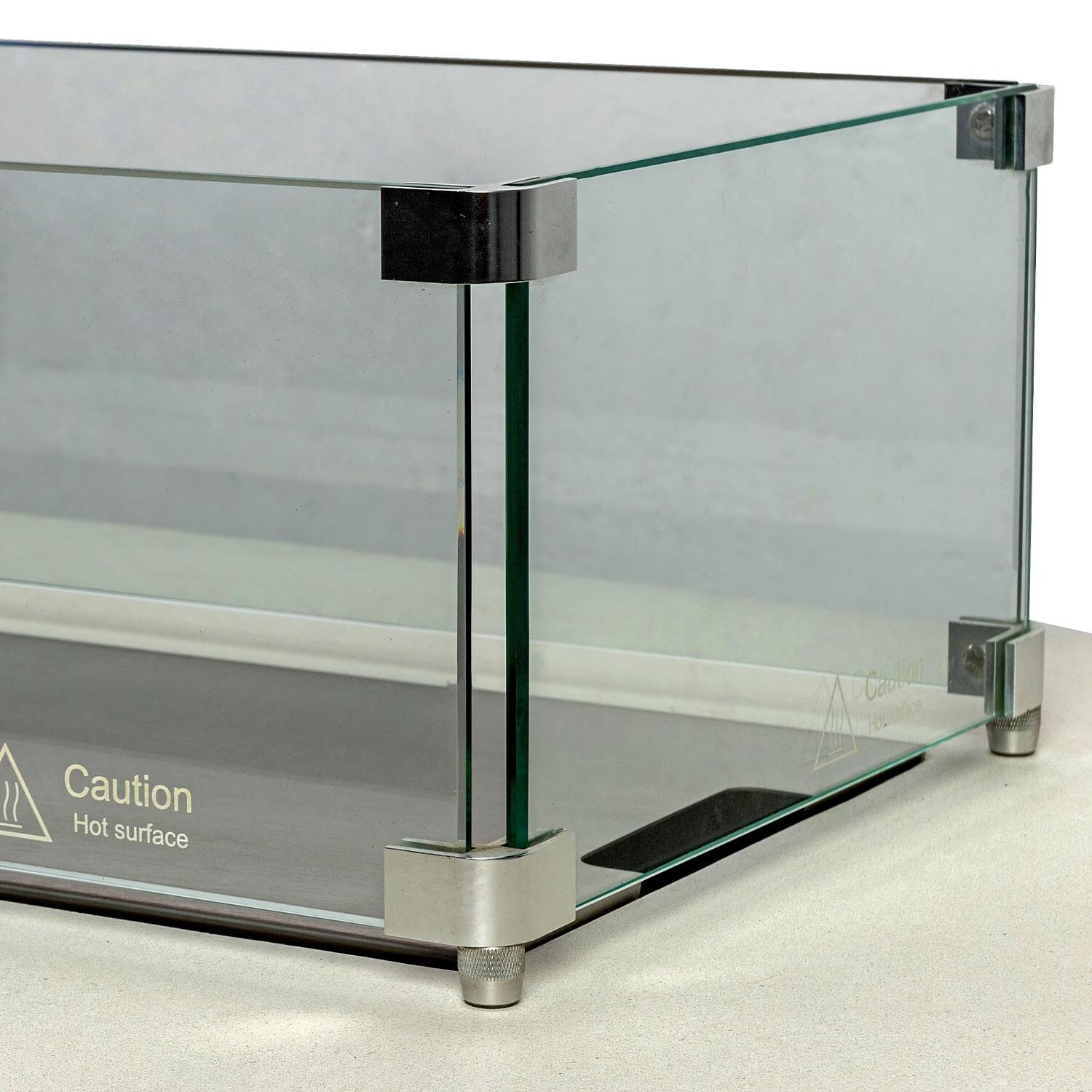 Glenwood 55-in Rectangular Concrete Natural Gas Fire Pit in White by Lakeview Outdoor Designs - Glass Wind Guard Full Mounting Bracket - Detail thumbnail