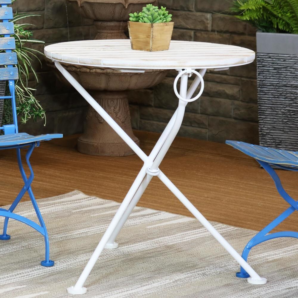Sunnydaze Decor French Country European Chestnut White Bistro Table - 28-Inch - DMR-875 image