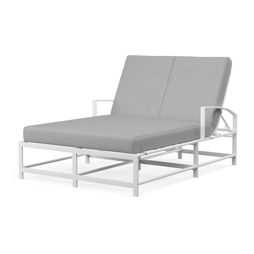 Bristol Aluminum Double Chaise Lounge w/ Self Welt in White/Canvas Granite by Sunset West - White Background thumbnail