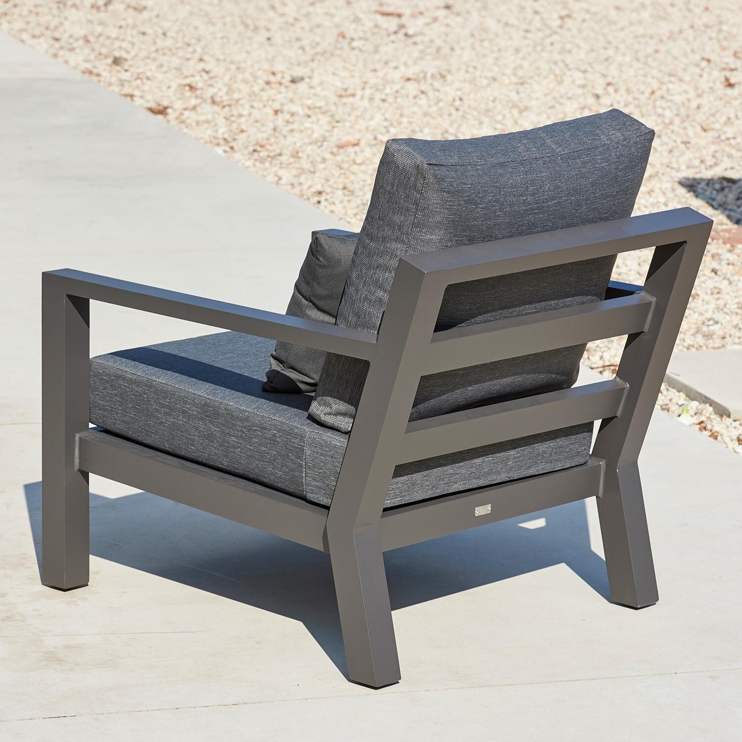 Timber 4 Pc Aluminum Seating Set in Lava / Natte Charcoal - Chair Back - Lifestyle thumbnail