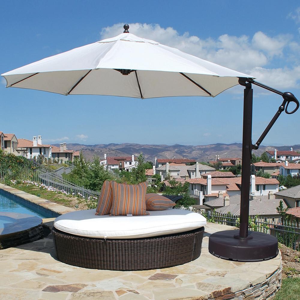 Galtech 11 Ft. Octagonal Patio Umbrella W/ Manual Lift - Lifestyle View Shown In Antique Bronze Finish W/ Natural Sunbrella Fabric thumbnail