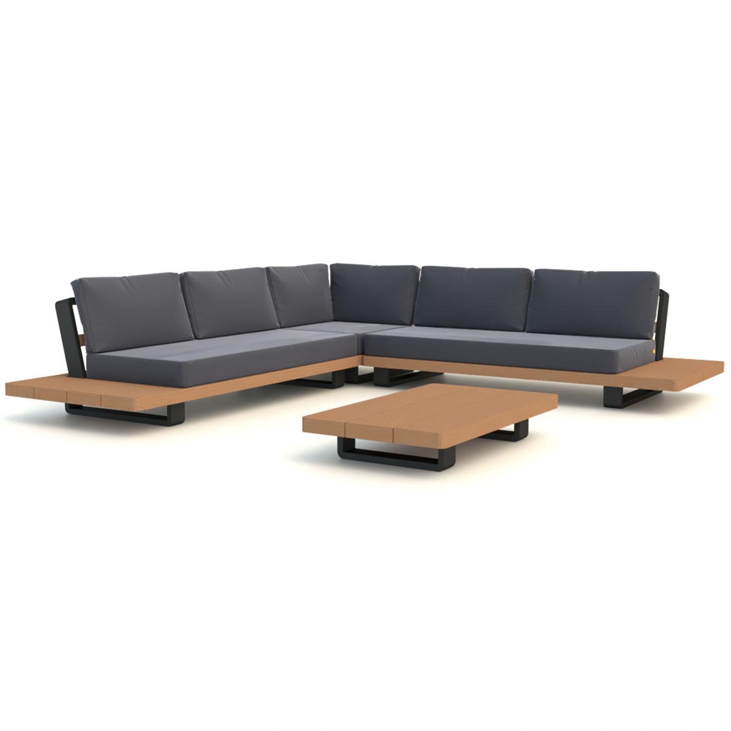 Fitz Roy 4 Pc Aluminum/Teak Sectional Seating Corner Set in Lava By KETTLER - Display - White Background thumbnail