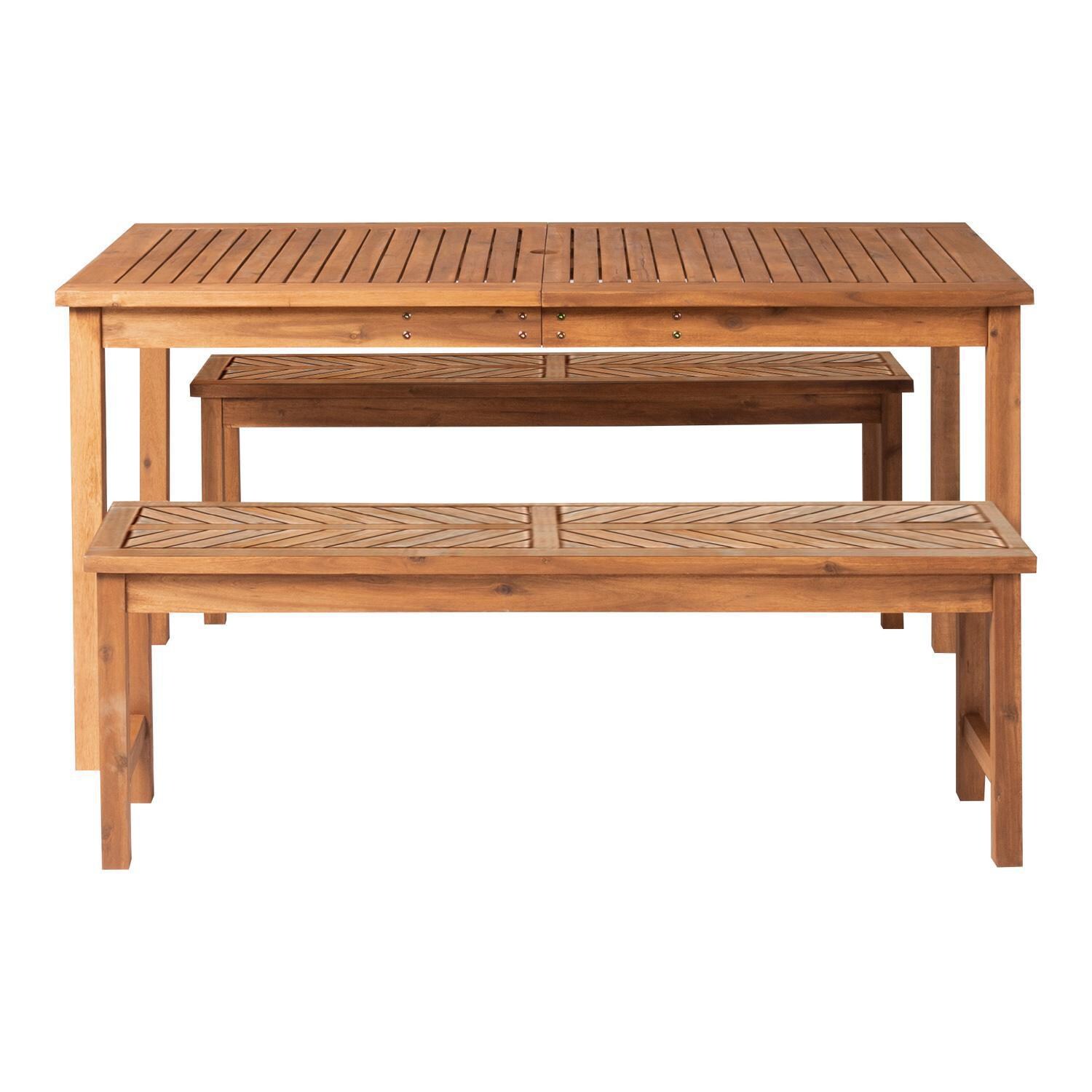 Ultimate Patio Wishlake 3 Piece Acacia Patio Dining Set W/ 60 X 32 Inch Rectangular Table - Brown - Front View thumbnail