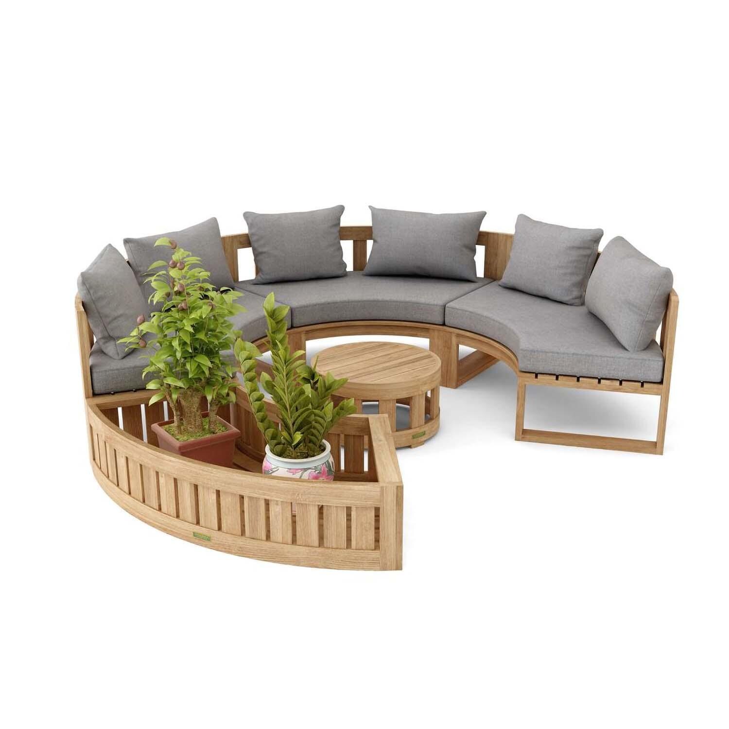 St. Charles 6 Person Teak Seating Set w/ Planter in Cast Slate by Lakeview Outdoor Designs - Set - White Background thumbnail