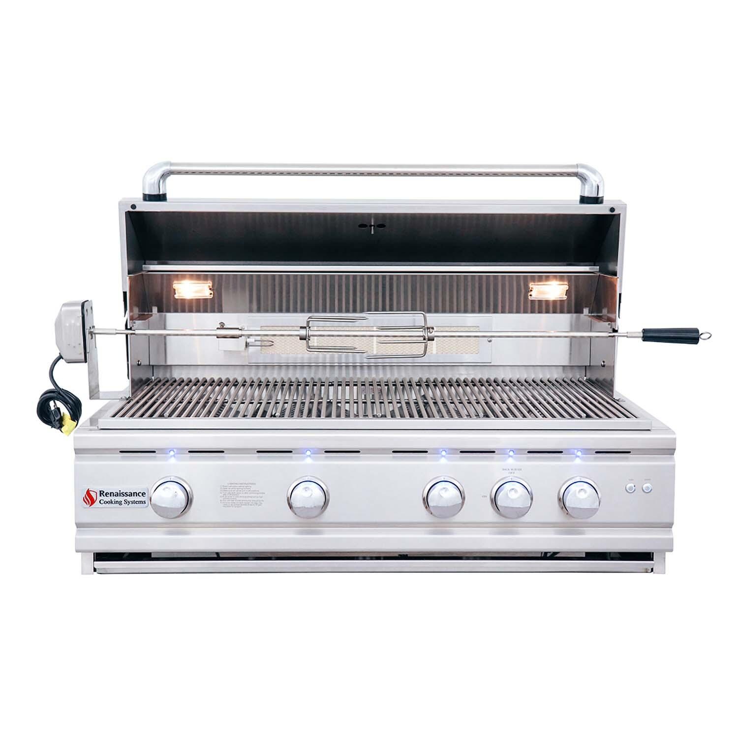 RCS RON38B Cutlass Pro 38 Inch Built-In Natural Gas Grill - Hood Open - White Background thumbnail