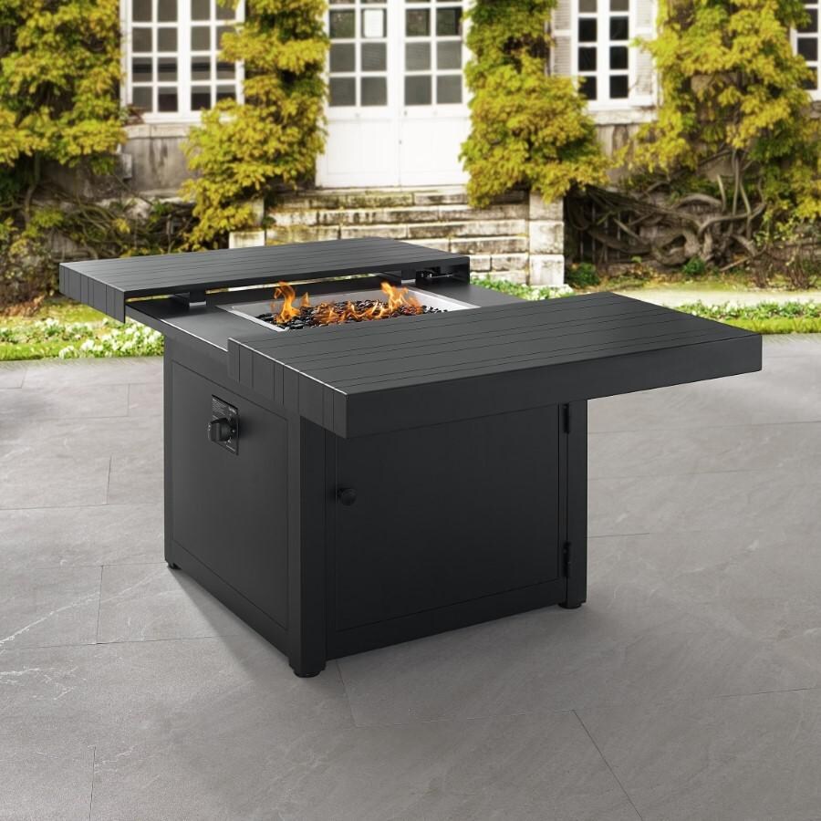 Functional 34 Inch Square Natural Gas Fire Pit Table in Black By Plank And Hide