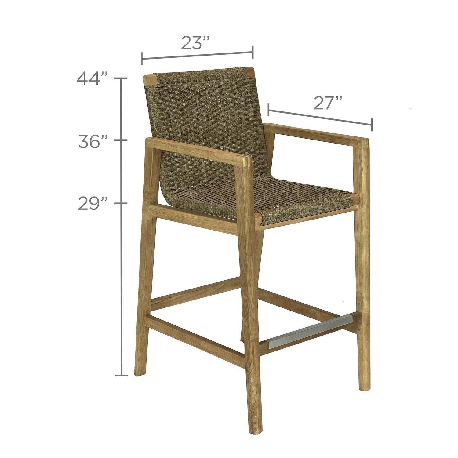 Admiral Rope Bar Chair in Charcoal Grey by Royal Teak Collection - Dimensions (Shown in Brown Sand) - Diagram thumbnail