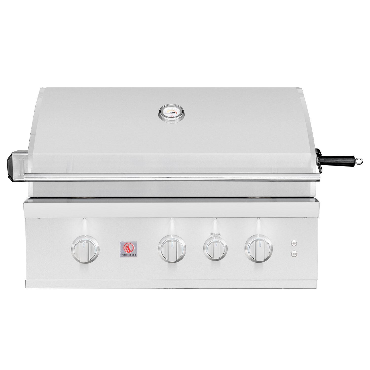 Summerset TRLPRO32L TRL Pro 32-in 3 Burner Built-In Propane Gas Grill w/ Rear Infrared Burner & Rotisserie Kit - Hood Closed - White Background