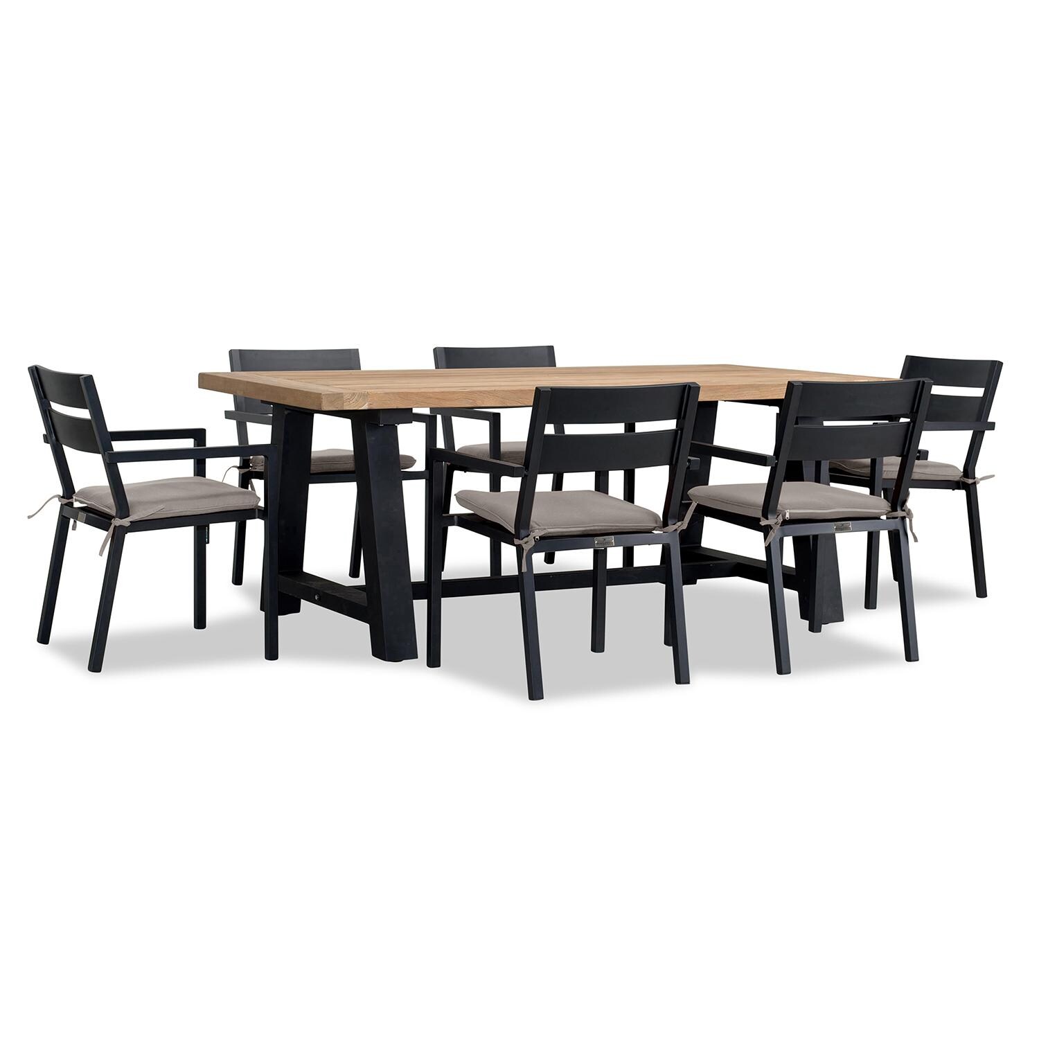 Calm Bay Mill 7 Pc Reclaimed Teak Dining Set in Black/Canvas Charcoal by Lakeview - White Background 2 thumbnail