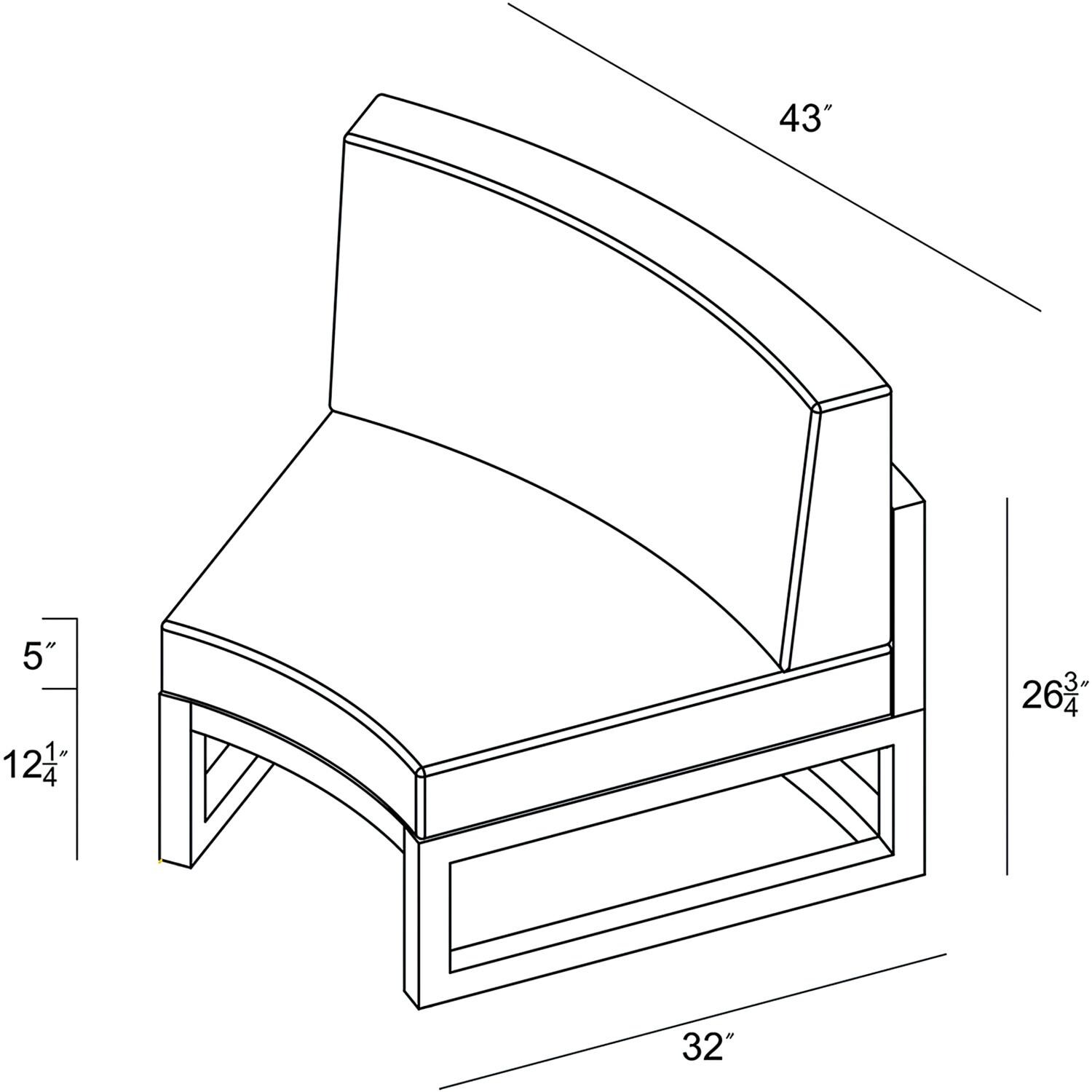 Lakeview MSTYCV-BK-CRVS-IN Misty Cove 2 Pc Aluminum Curve Club Chair in Black w/Spectrum Indigo Cushions by Lakeview Outdoor Designs - Line Drawing - Dimensional thumbnail