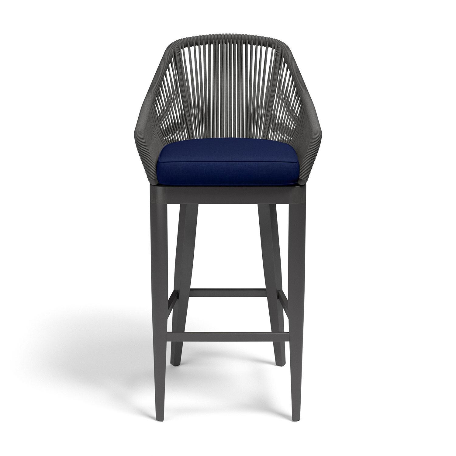 Milano Olefin Rope & Aluminum Patio Bar Stool in Echo Midnight w/ Self Welt By Sunset West - Display - White Background thumbnail