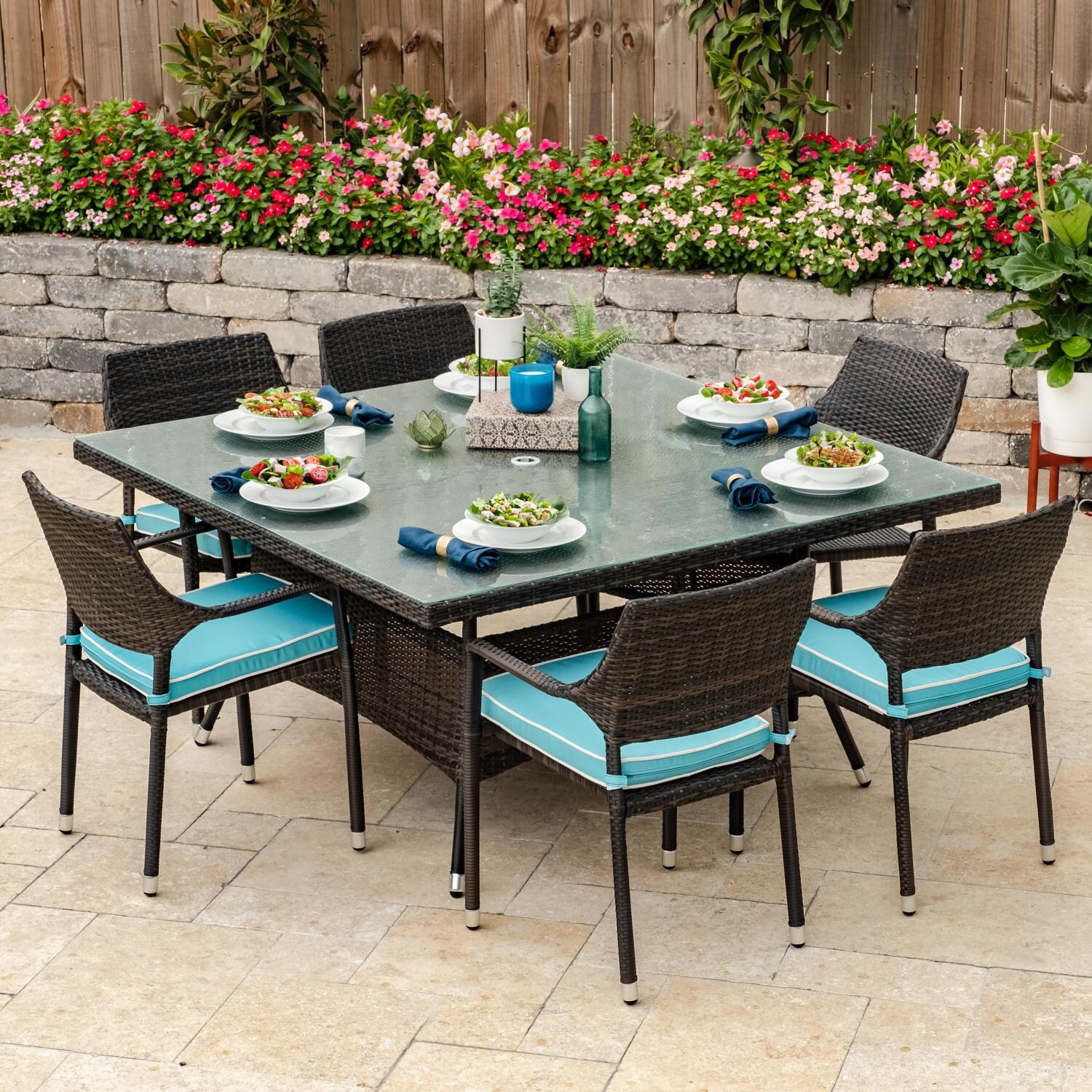 Gentilly 7 Piece Wicker Patio Dining Set W/ 60 Inch Square Table