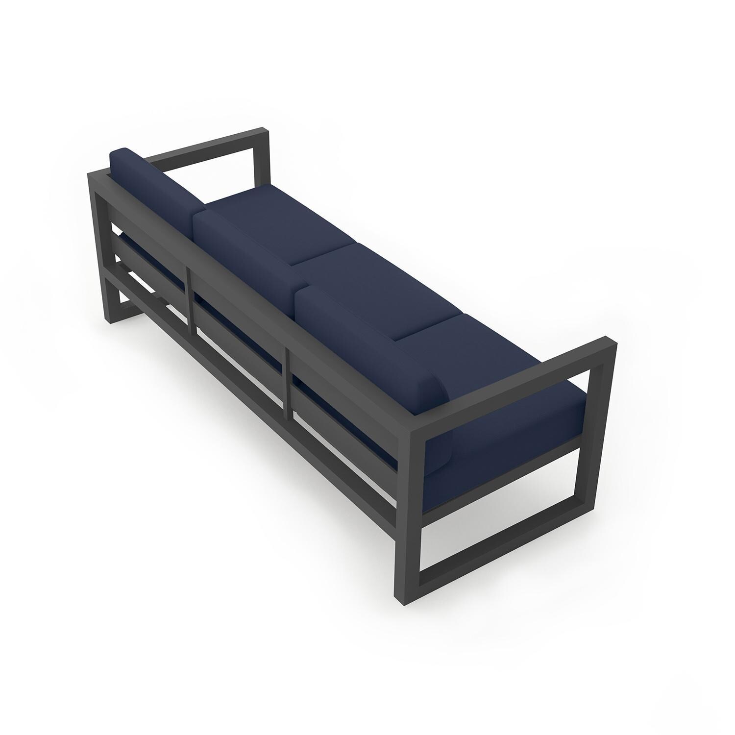 Misty Cove 3 Person Sofa in Slate w/Spectrum Indigo Cushions by Lakeview - Back Angle View - White Background thumbnail