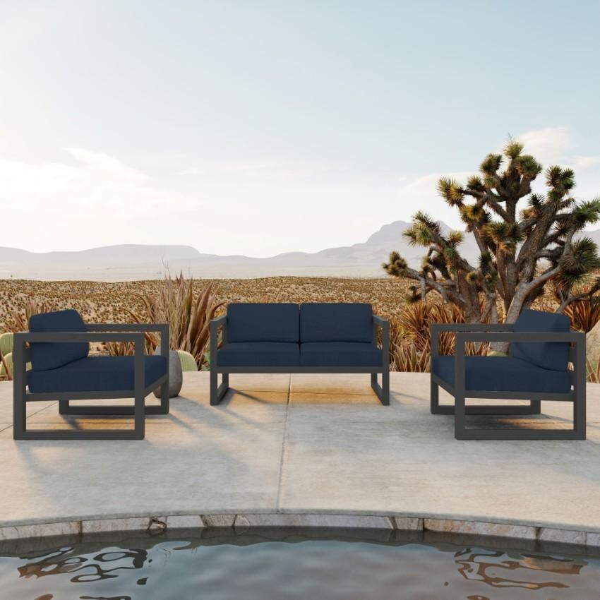 Misty Cove 3 Pc Aluminum Seating Set w/ Loveseat in Slate/Spectrum Indigo by Lakeview Outdoor Designs