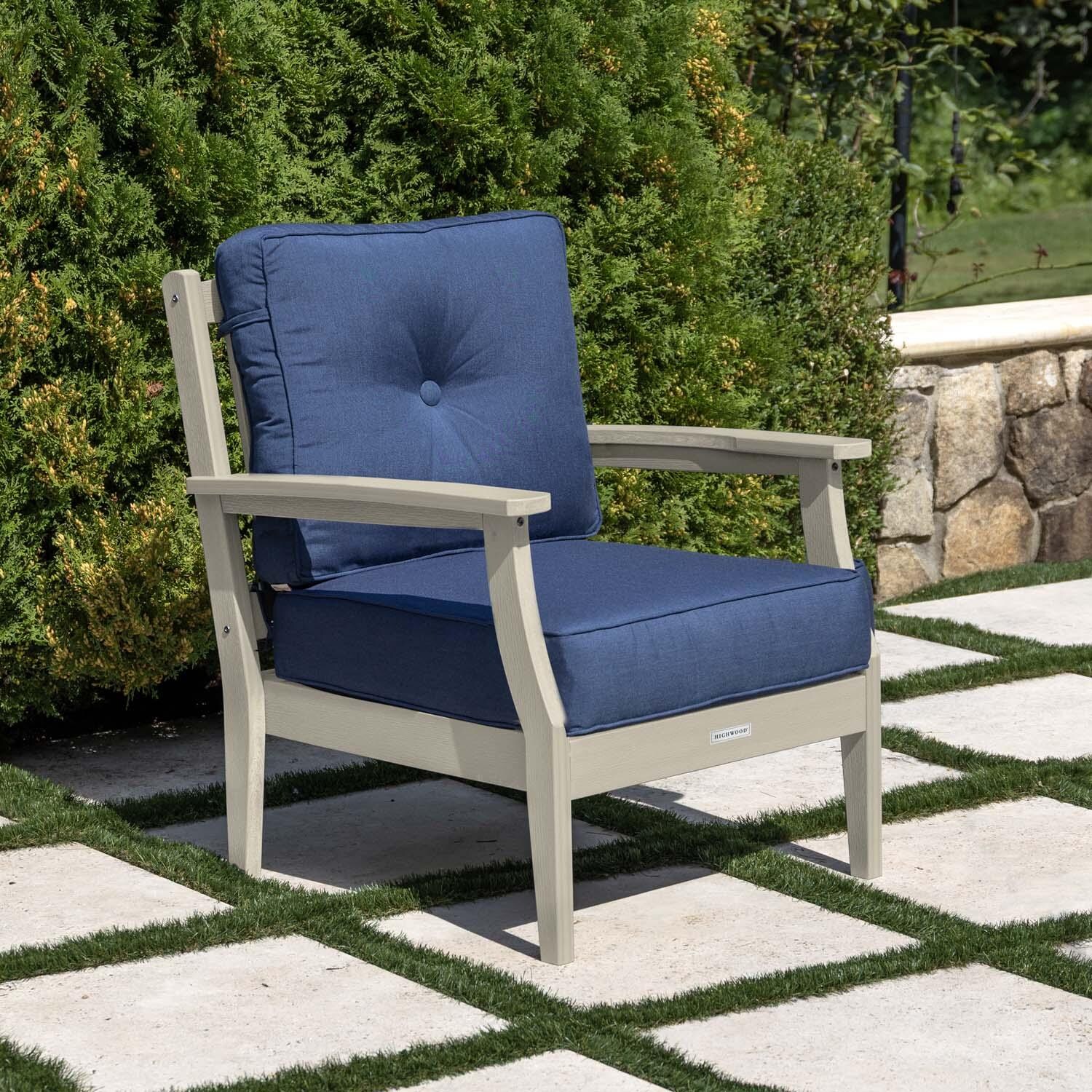 Blushing Bay Recycled Plastic Club Chair in Spectrum Indigo/Whitewash by Lakeview Outdoor Designs - On Patio - Lifestyle thumbnail