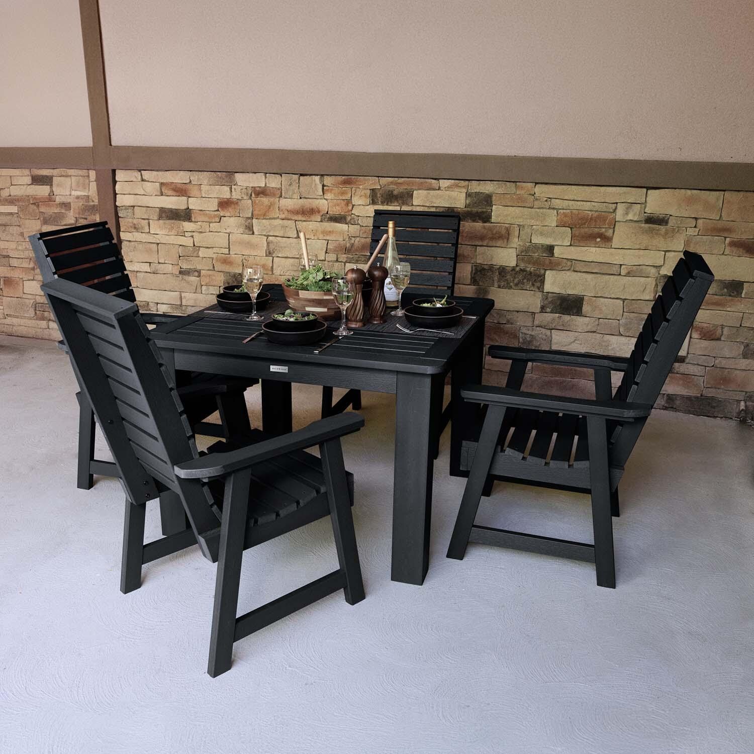 Elm Pointe 5 Pc Recycled Plastic Square Dining Set in Black by Lakeview Outdoor Designs