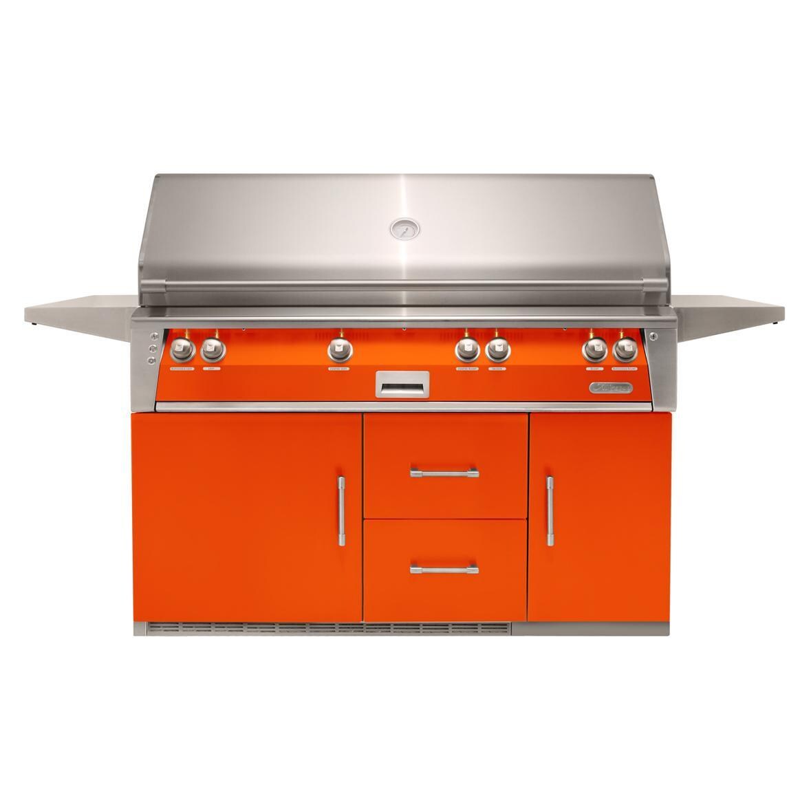 Alfresco ALXE 56-Inch Freestanding Propane All Grill On Refrigerated Cart With Sear Zone And Rotisserie in Luminous Orange - ALXE-56BFGR-LP-S2005