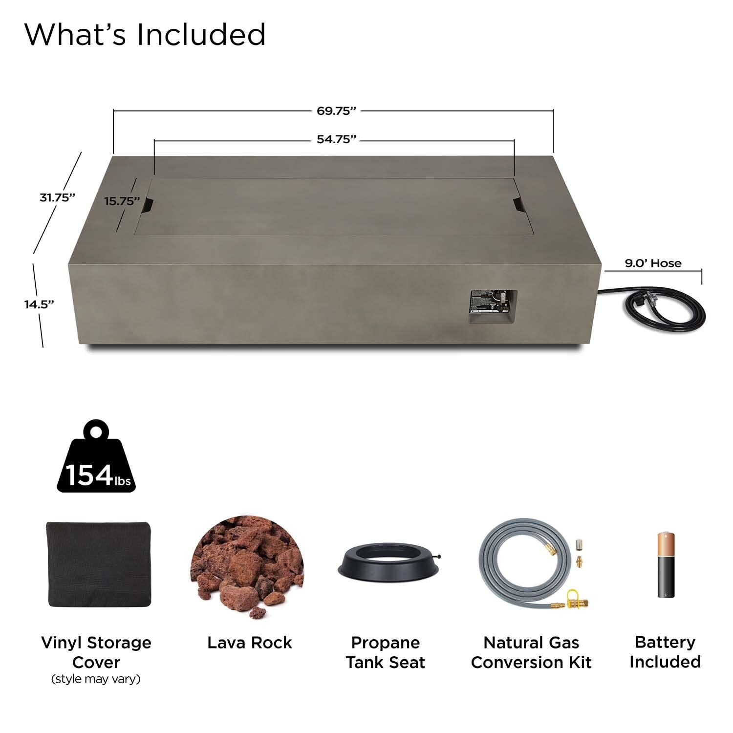 Elysian 70 Inch Rectangular Powder Coated Steel Propane Fire Pit Table in Mist Gray by Lakeview Outdoor Designs - Included thumbnail