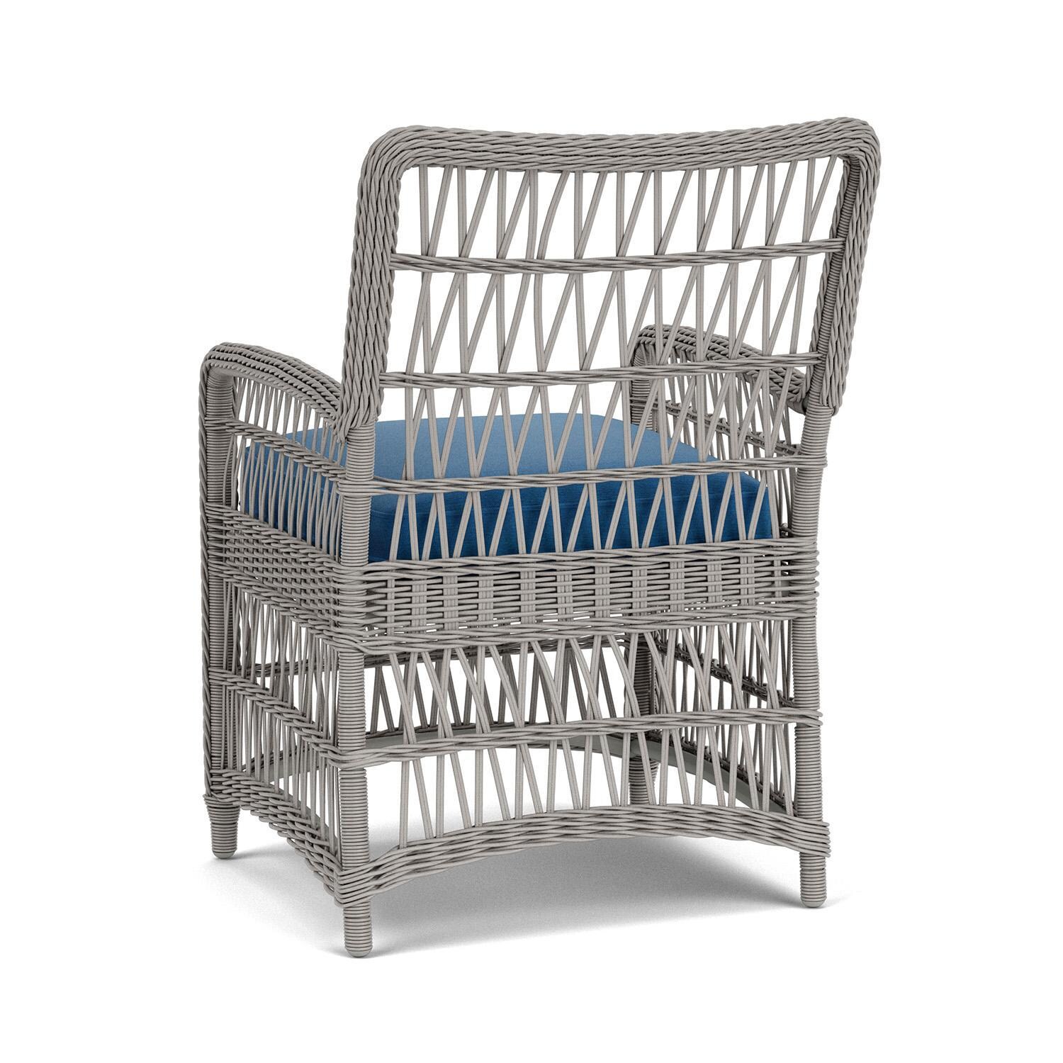 Lloyd Flanders Mackinac Dining Armchair in Putty Finish with Flagship Atlantis Fabric - Rear Left thumbnail