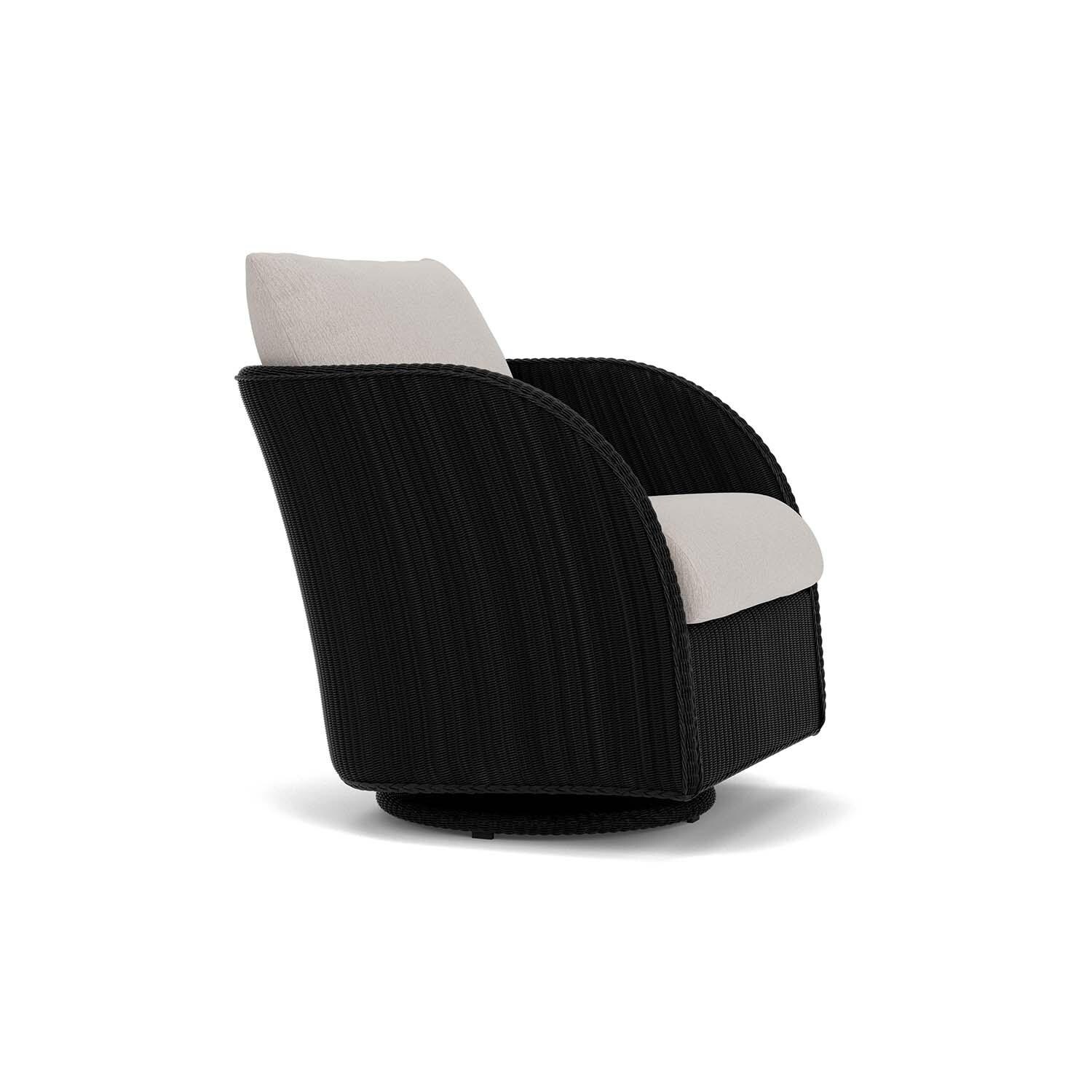 Lloyd Flanders Essence Swivel Glider Lounge Chair W/Remy Cloud Fabric - Ebony Finish - Angled thumbnail