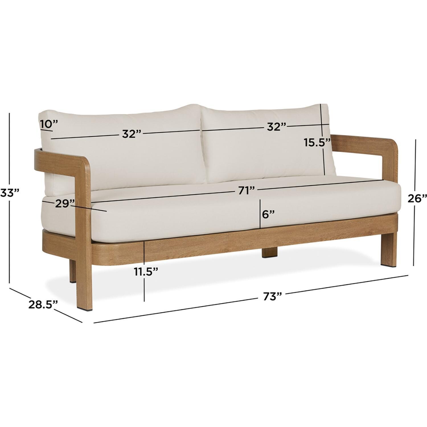 Bocage 3 Person Metal Outdoor Sofa in Weathered Slate w/ Cushions by Lakeview - Dimensions - Dimensional thumbnail