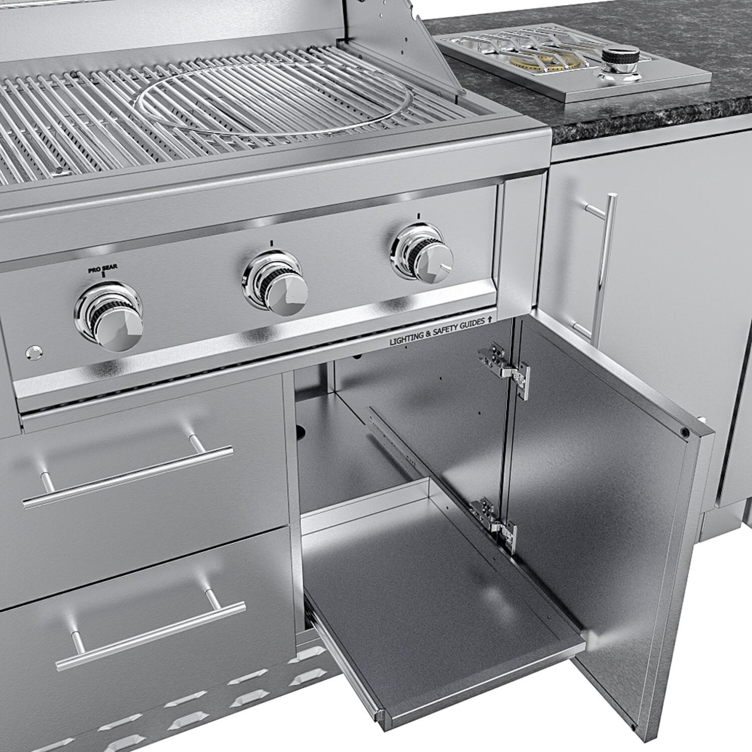Sunstone Grills SCPBRAZOS9-LP Brazos 9 Ft Outdoor Kitchen Island w/ Propane Grill & Side Burner, Sink, Door & Drawer - Propane Pull Out - Detail thumbnail