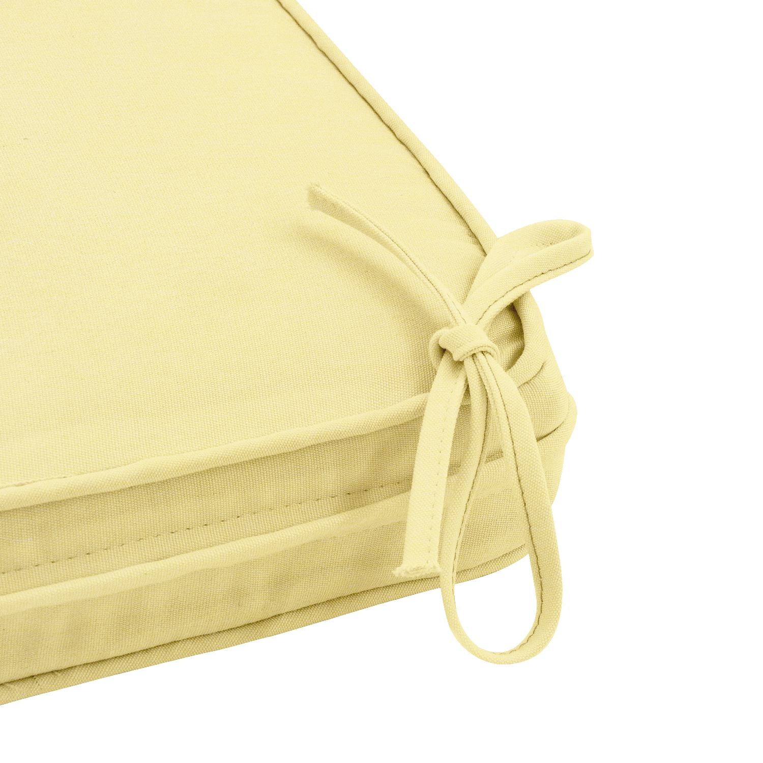 Sunbrella Canvas Buttercup Medium Outdoor Replacement Bench Cushion W/ Piping By UltimatePatio.com - Tie Detail thumbnail