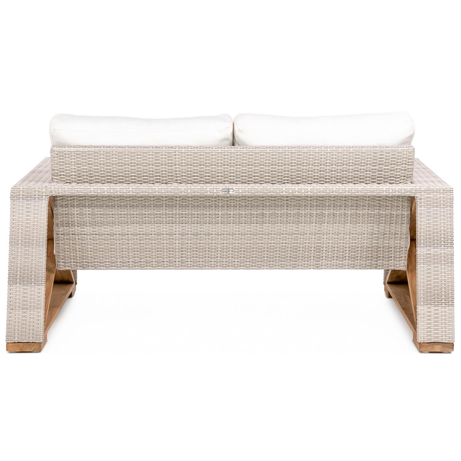 Teak + Table Caicos Loveseat in Granite - Back View (Natural Cushions Shown) - White Background thumbnail