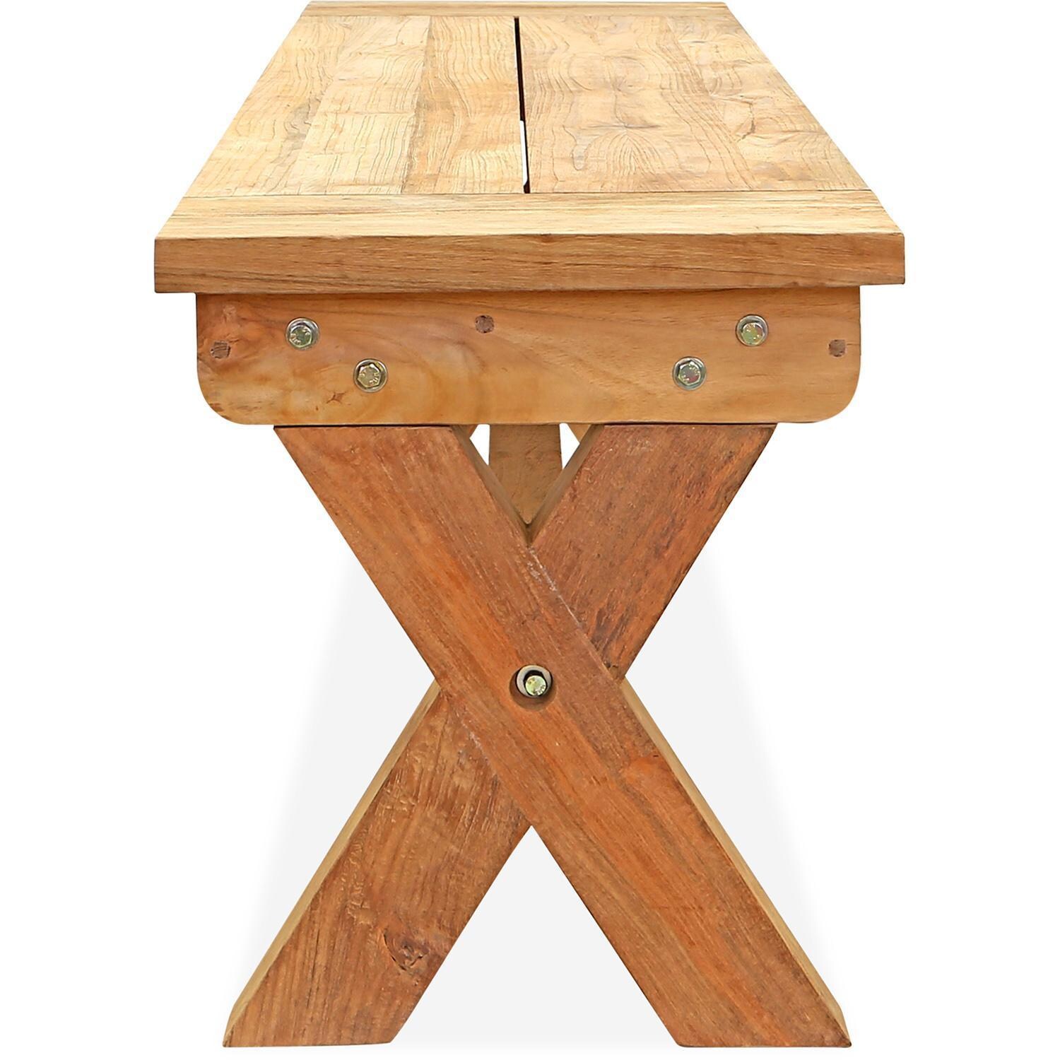 Wood Grove 74 Inch Reclaimed Teak Dining Bench By Lakeview - Side View - White Background thumbnail