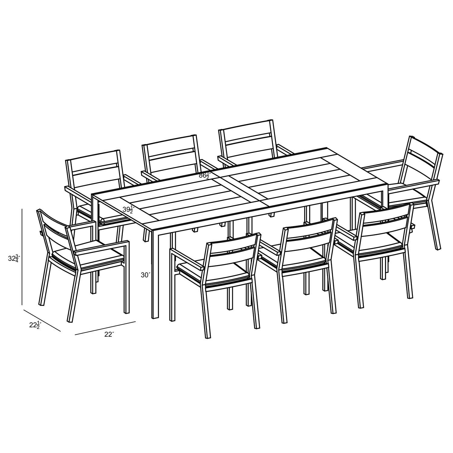 Calm Bay Communal 9 Pc Reclaimed Teak Extendable Dining Set in Black/Spectrum Indigo by Lakeview - Dimensional 1 thumbnail