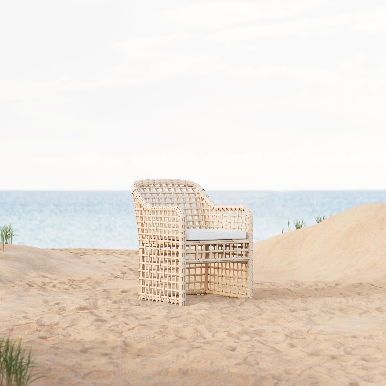 Azzurro Living Kiawah Wicker Dining Chair in Almond/Cloud - Lifestyle thumbnail