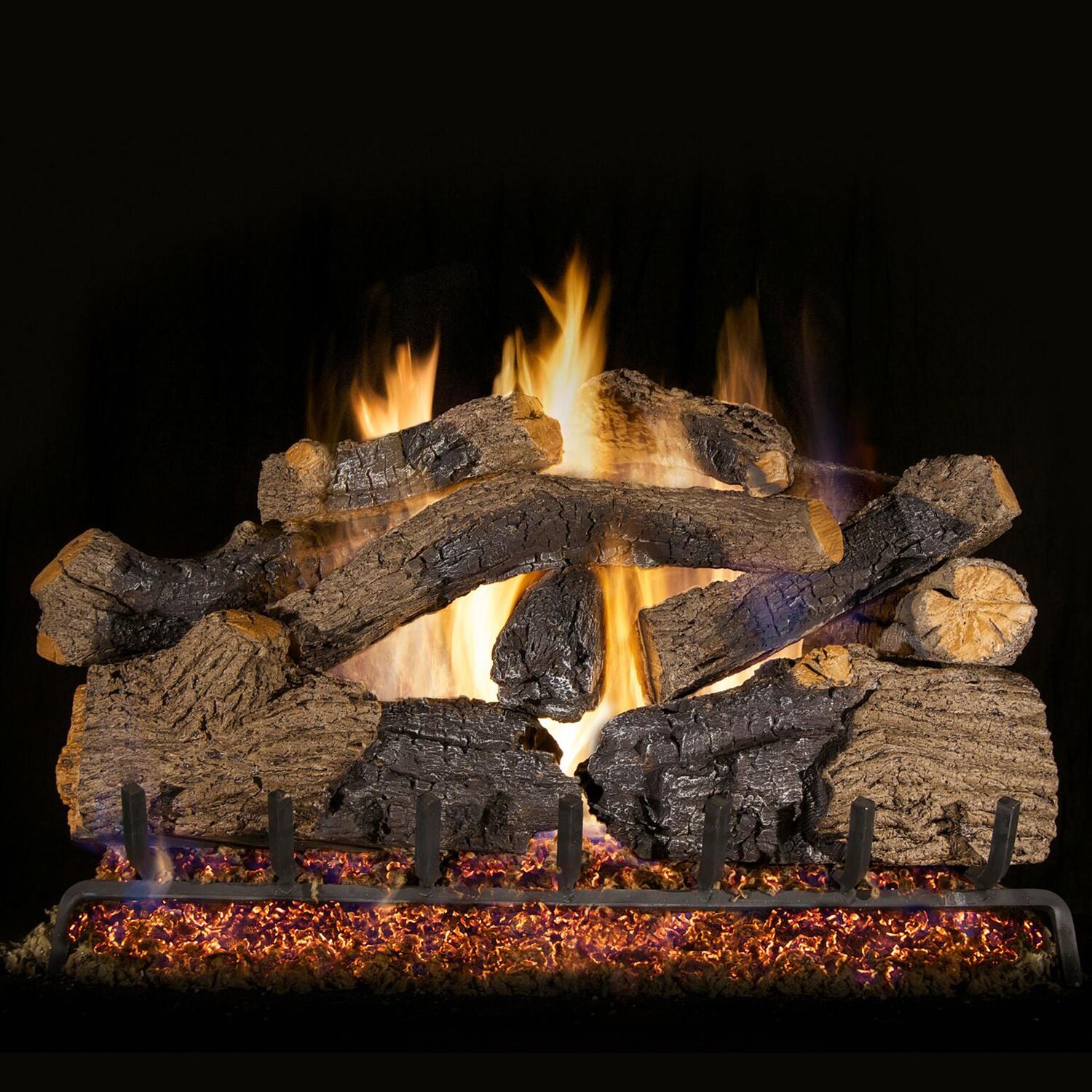 Peterson Real Fyre 24-Inch Charred Grizzly Oak Outdoor Gas Log Set With Vented Natural Gas Stainless G45 Burner - Match Light