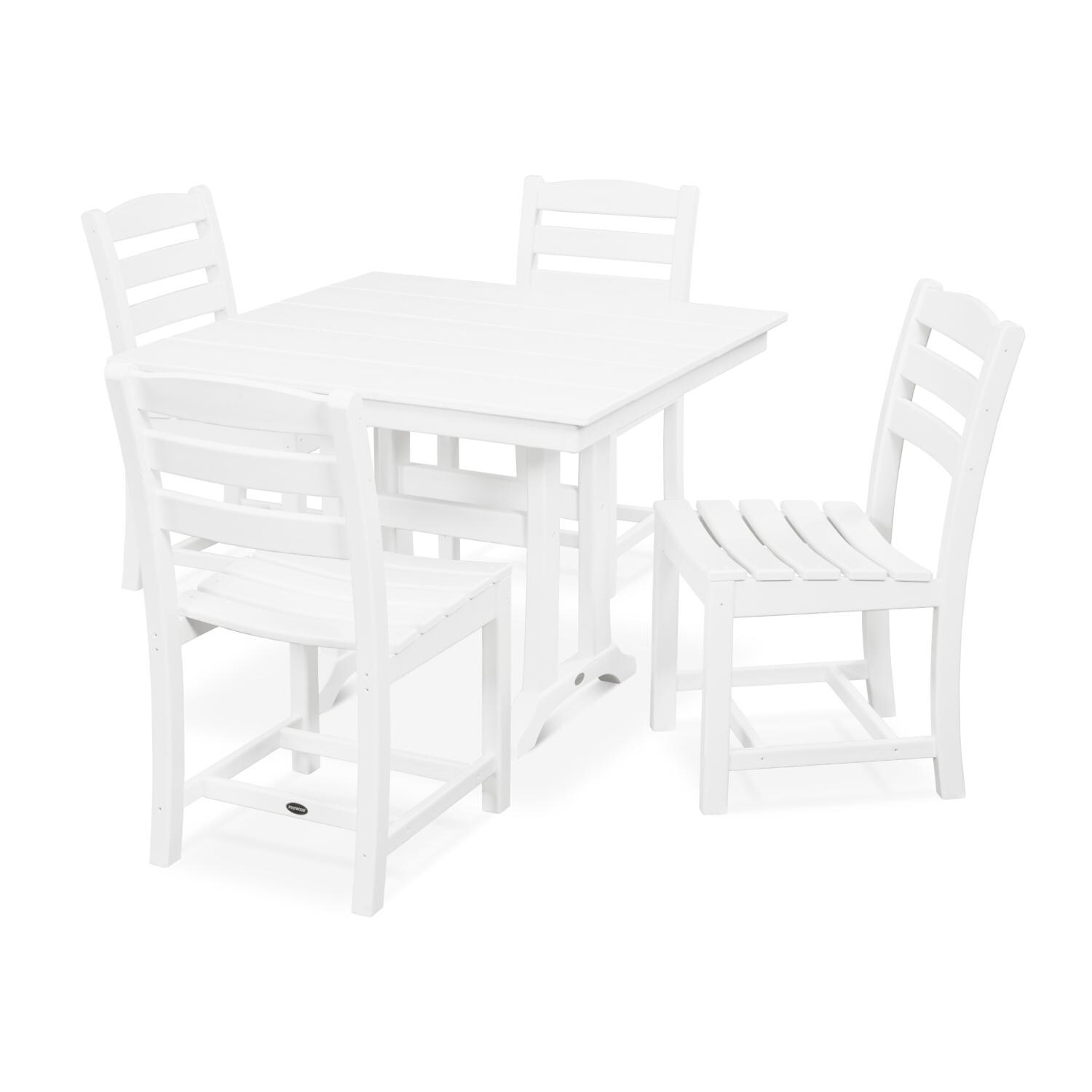 POLYWOOD La Casa Cafe White 5 Piece Farmhouse Trestle Side Chair Dining Set thumbnail