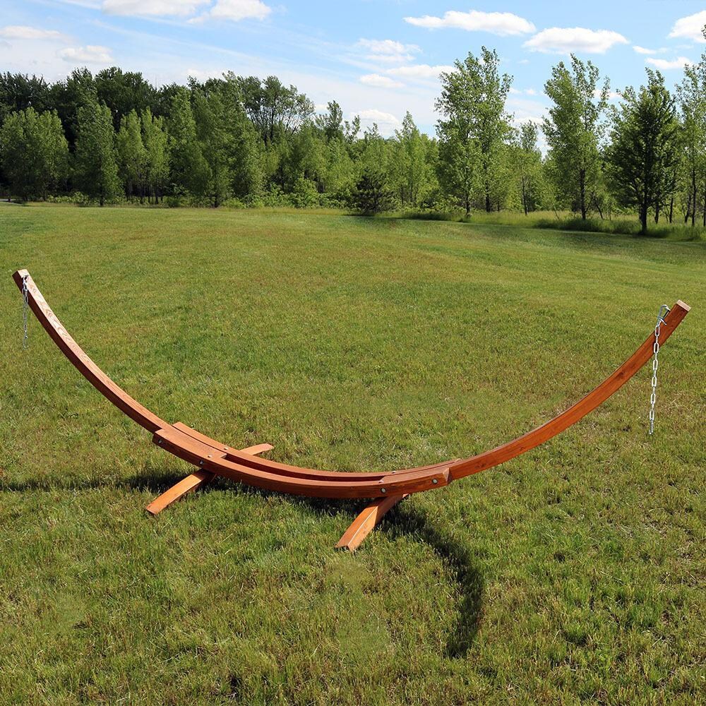 Ultimate Patio Solid Wood Curved Hammock Stand - Natural - Lifestyle thumbnail