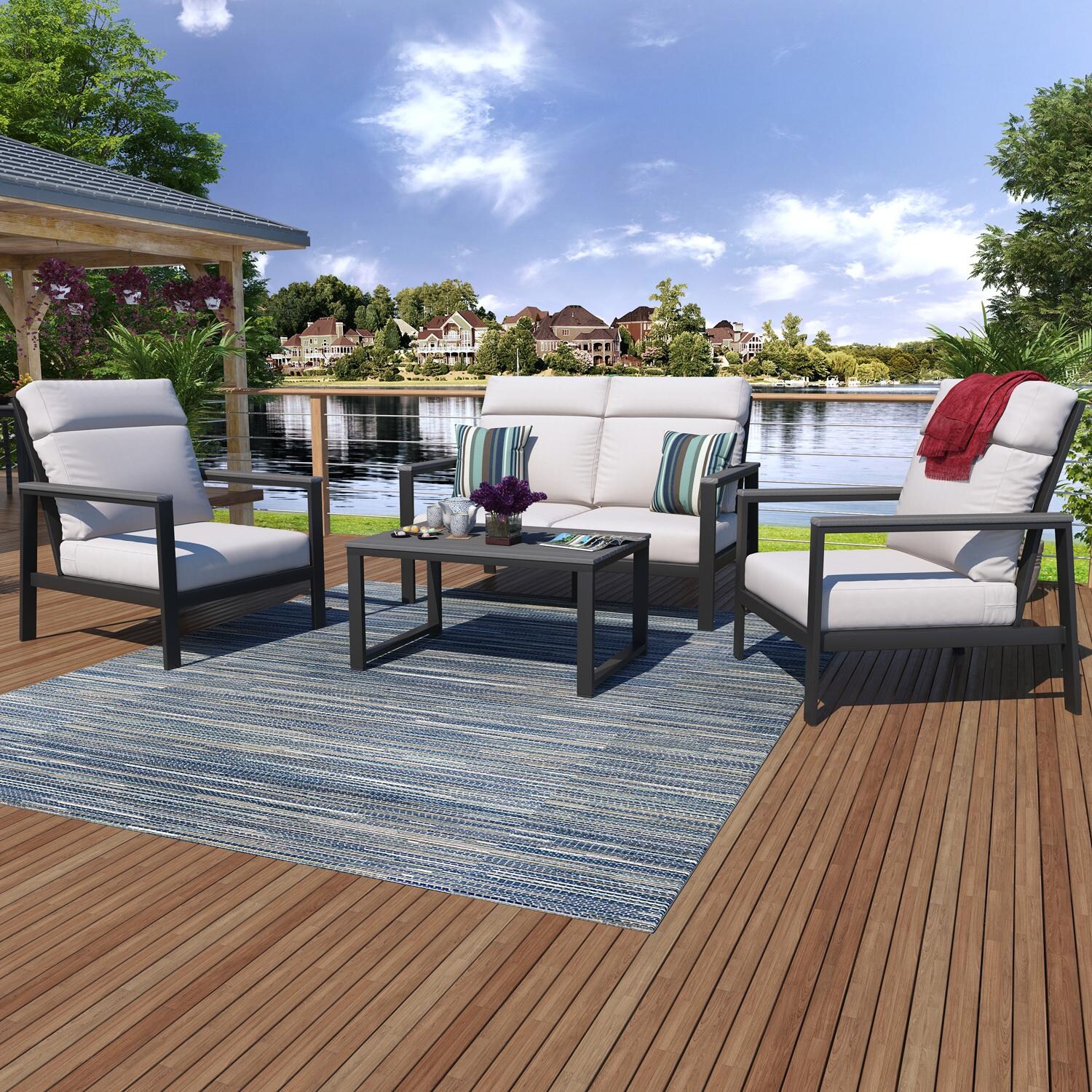 Lakeview NC6500-6PC-TANGARM-CN-GRAY Oasis Bay 6 Pc Aluminum Seating Set in Gray/Canvas Natural - Set - Lifestyle thumbnail