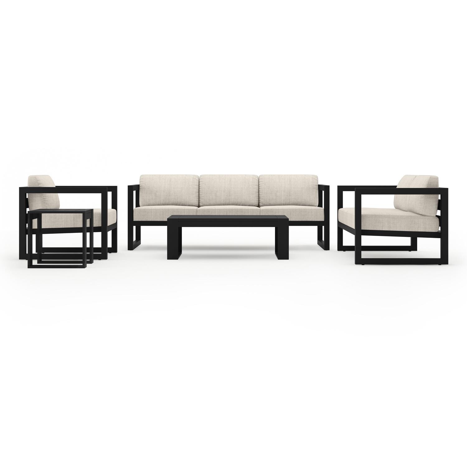 Misty Cove 5 Pc Aluminum Seating Set w/ Sofa in Black/Cast Silver by Lakeview Outdoor Designs