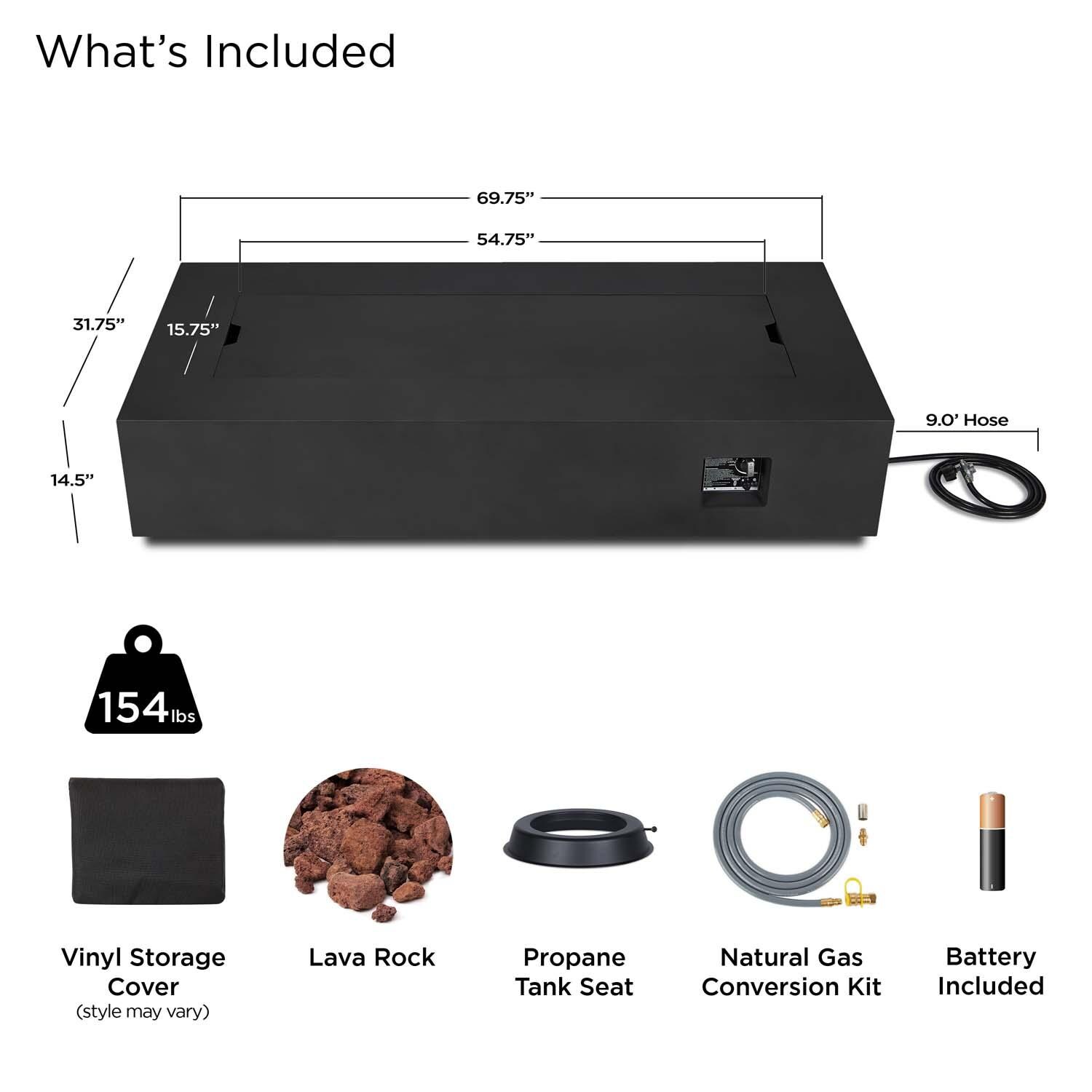 Elysian 70 Inch Rectangular Powder Coated Steel Propane Fire Pit Table in Black by Lakeview Outdoor Designs - Included thumbnail