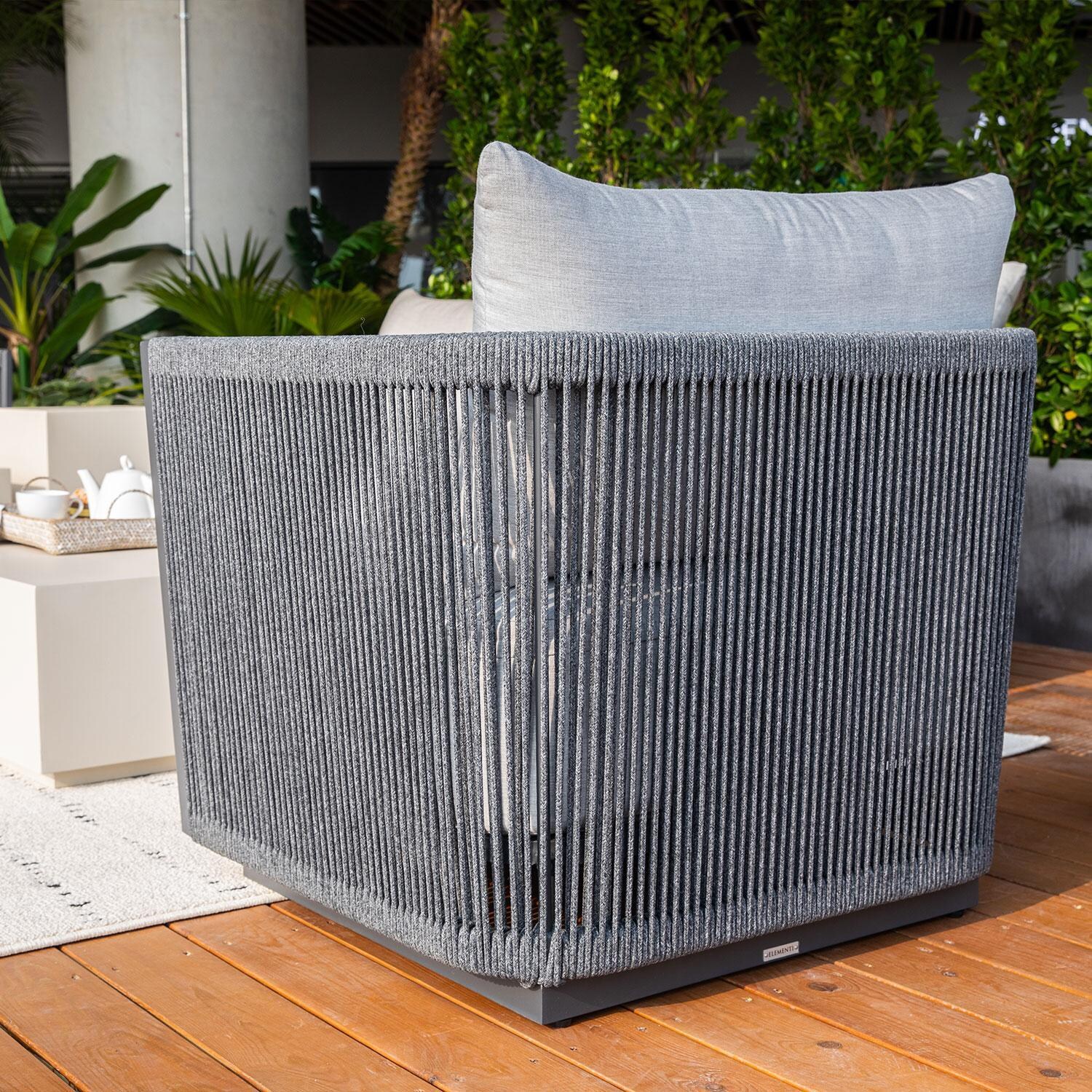 Elementi OS-2503S Capri Outdoor Aluminum Club Chair w/ Sunbrella Cushions - Rear View - Lifestyle thumbnail