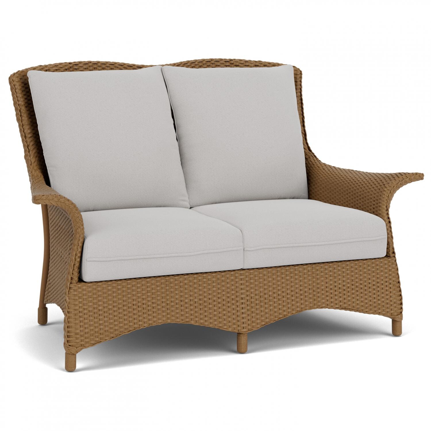 Lloyd Flanders Mandalay Loveseat in Hickory Finish with Tundra Dove fabric - Angled thumbnail