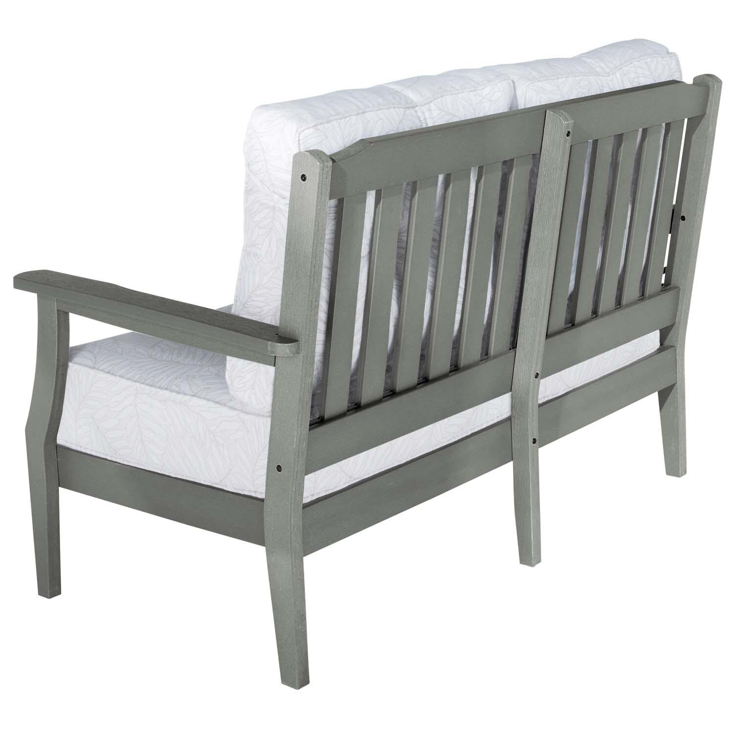 Blushing Bay 2 Person Recycled Plastic Loveseat in Lively Parchment/Coastal Teak by Lakeview Outdoor Designs - Back View - White Background thumbnail