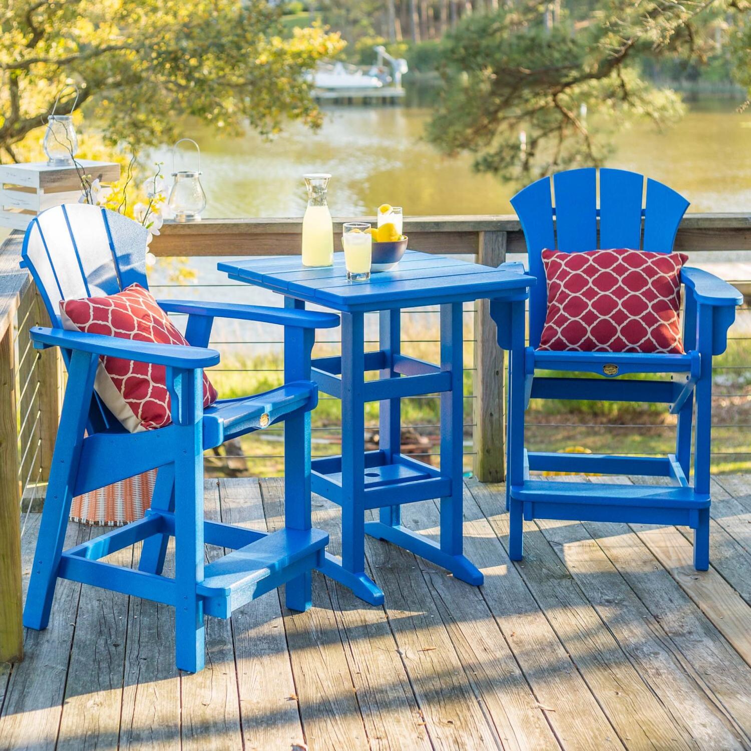 Pawleys Island Sunrise 3 Piece Poly Lumber Patio Counter Height Bar Set - Blue  thumbnail