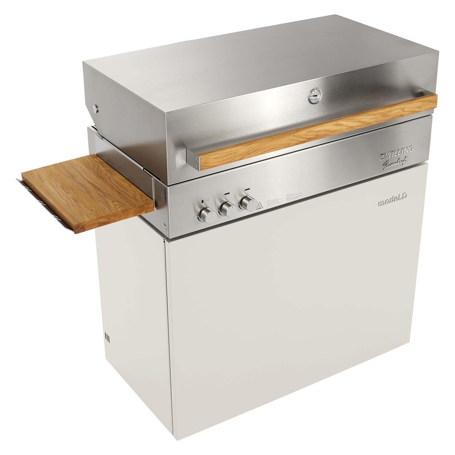Flammkraft 1029627 Side Shelf for Model D Freestanding Grill - Shown W/Ivory White Grill - White Background thumbnail