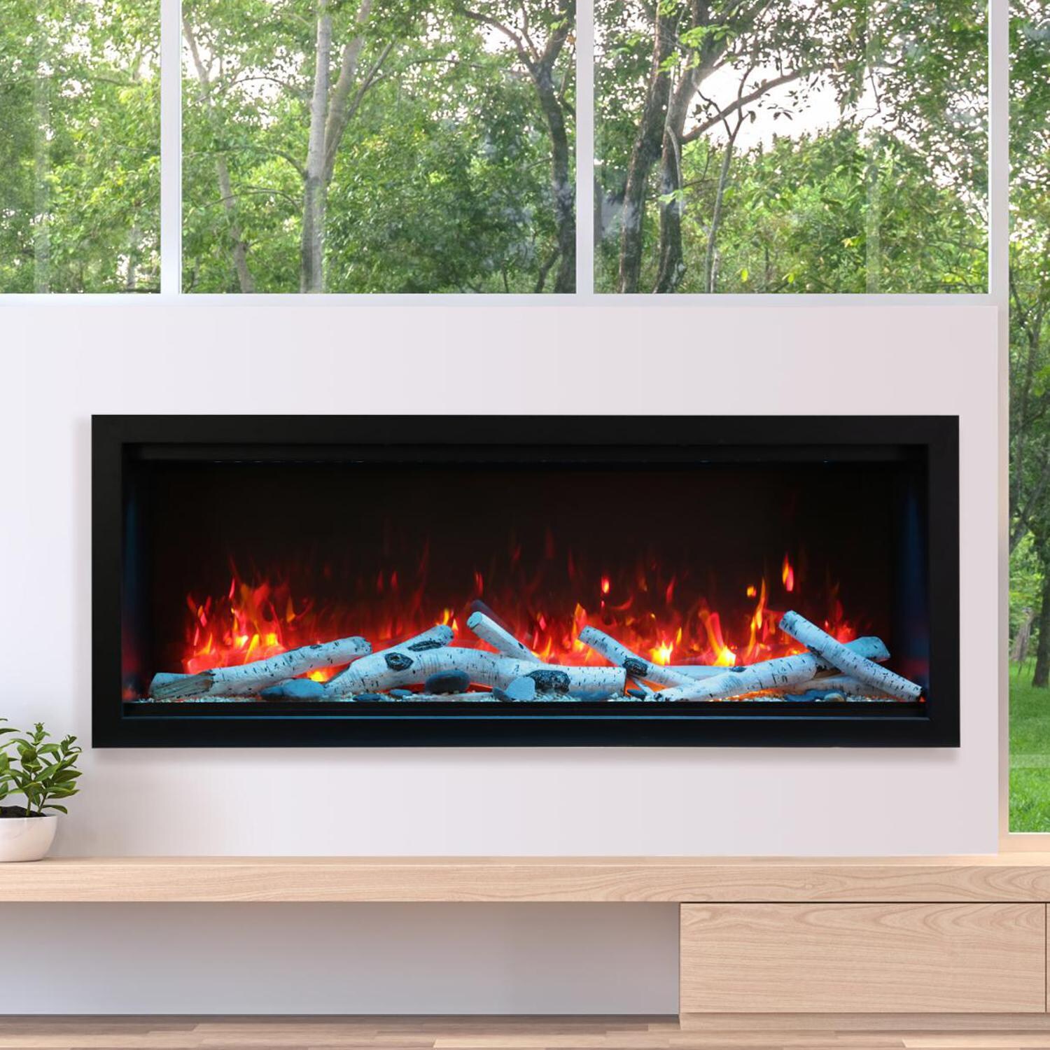 Amantii Symmetry Series Extra Tall 60-Inch Built-In Electric Fireplace with Black Steel Surround - Indoor/Outdoor - SYM-60-XT