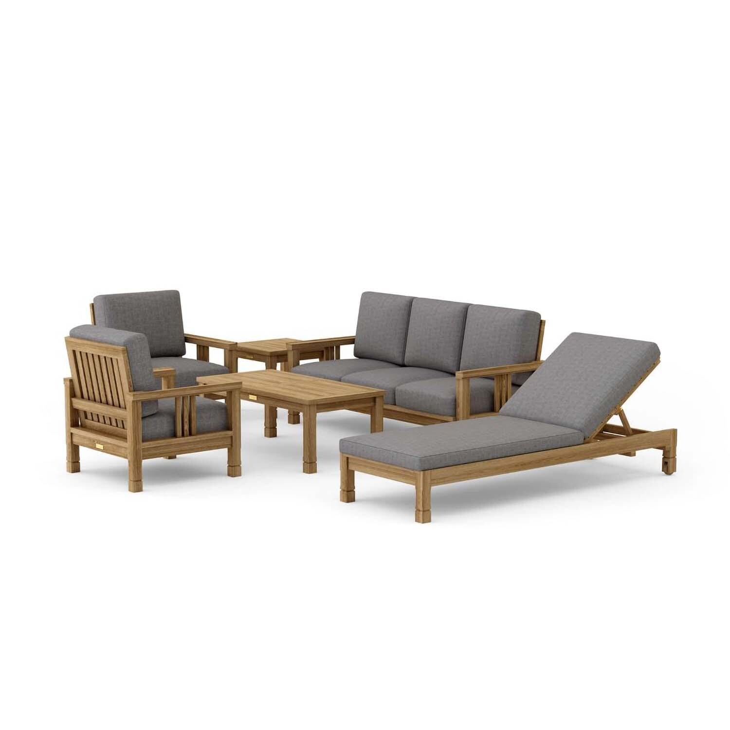 Sawgrass Bay 6 Pc Teak Seating Set w/ Chaise Lounge in Cast Slate by Lakeview Outdoor Designs - White Background thumbnail